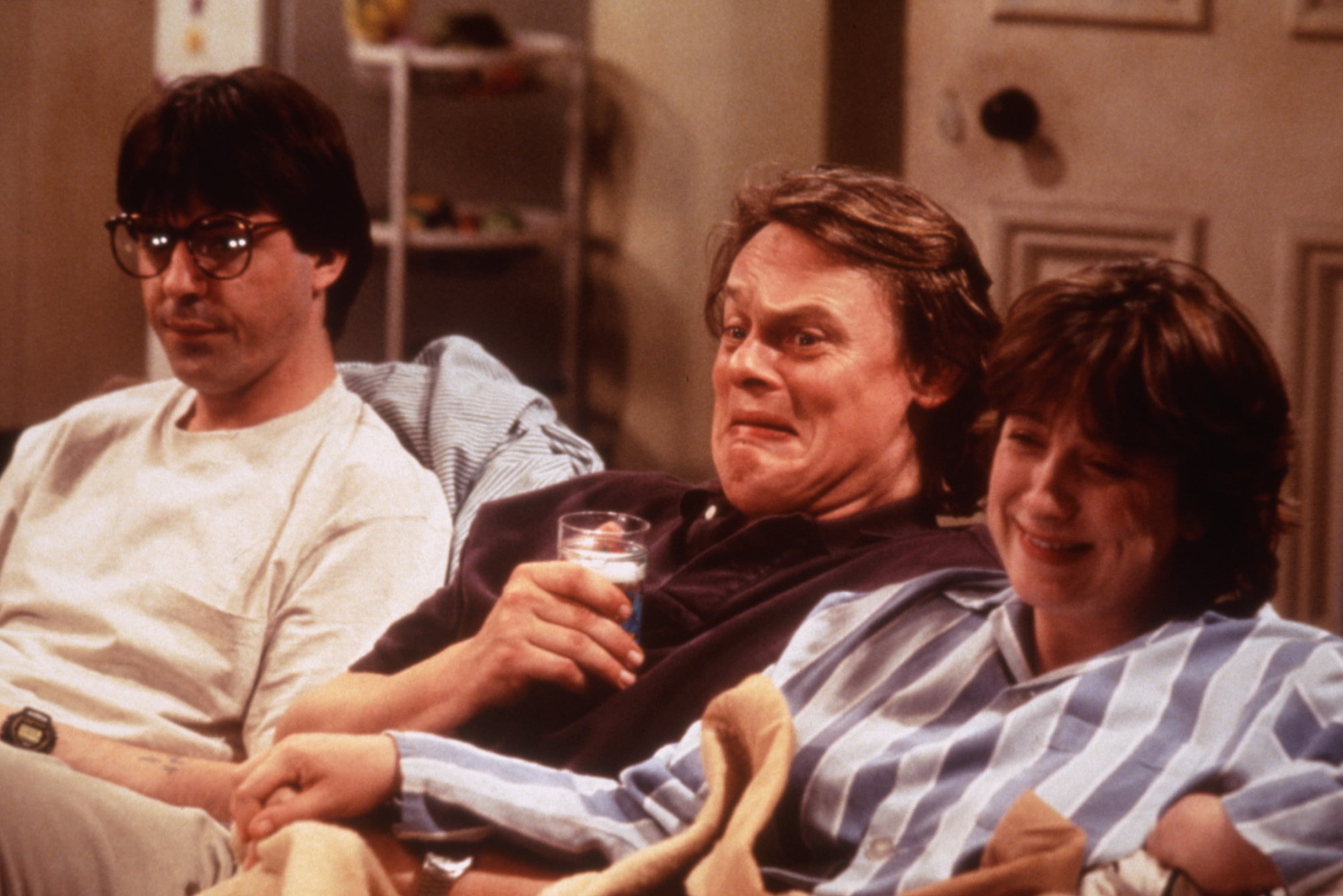 Neil Morrissey, Martin Clunes and Caroline Quentin in ‘Men Behaving Badly'