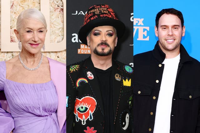 <p>Helen Mirren, Boy George and Scooter Braun</p>