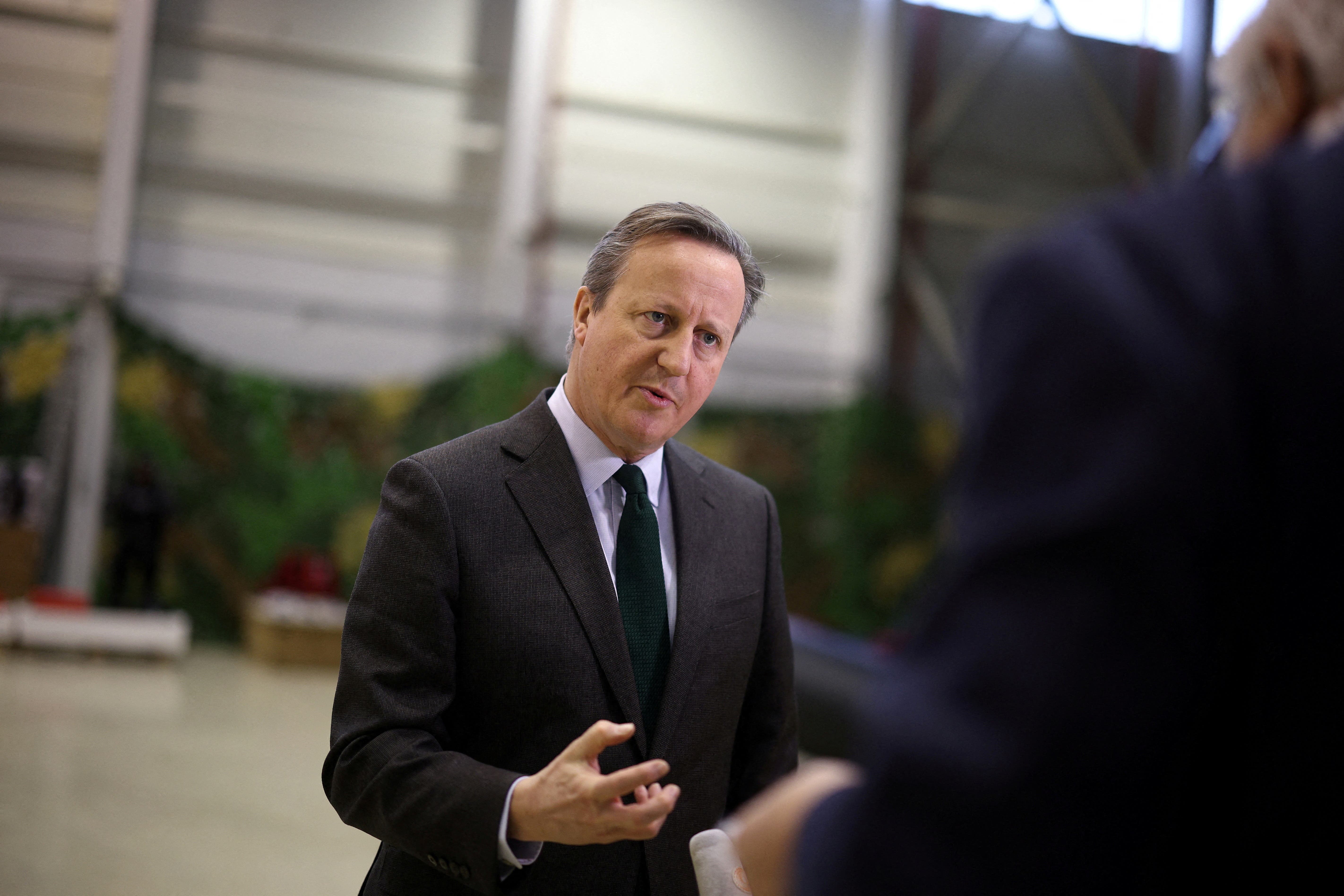 Foreign Secretary Lord David Cameron speaks to the media after he attended a demonstration of Bulgarian customs and border police on fighting illegal migration, in Sofia, Bulgaria (Stoyan Nenov/PA)