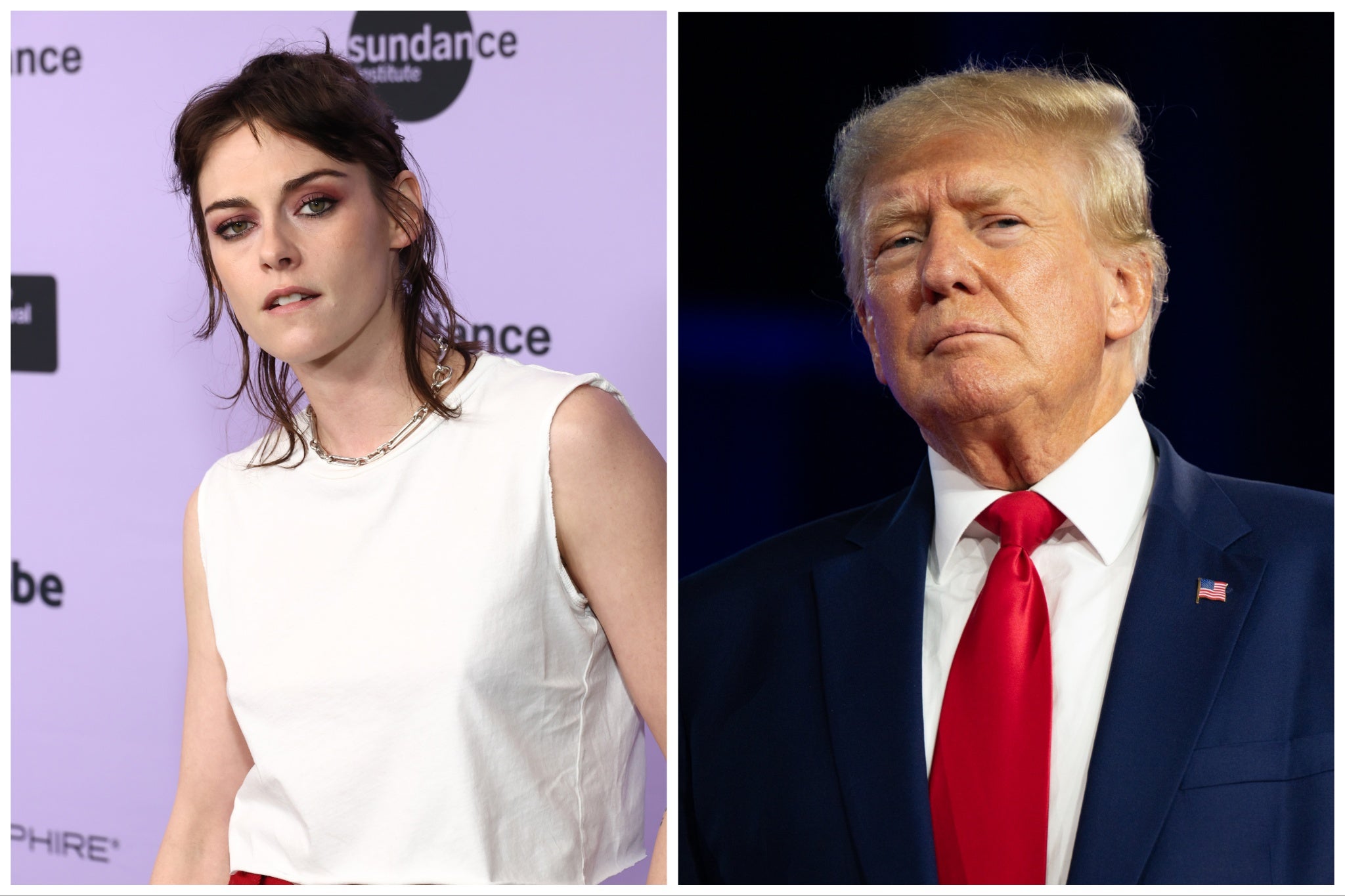 Kristen Stewart (left) and Donald Trump