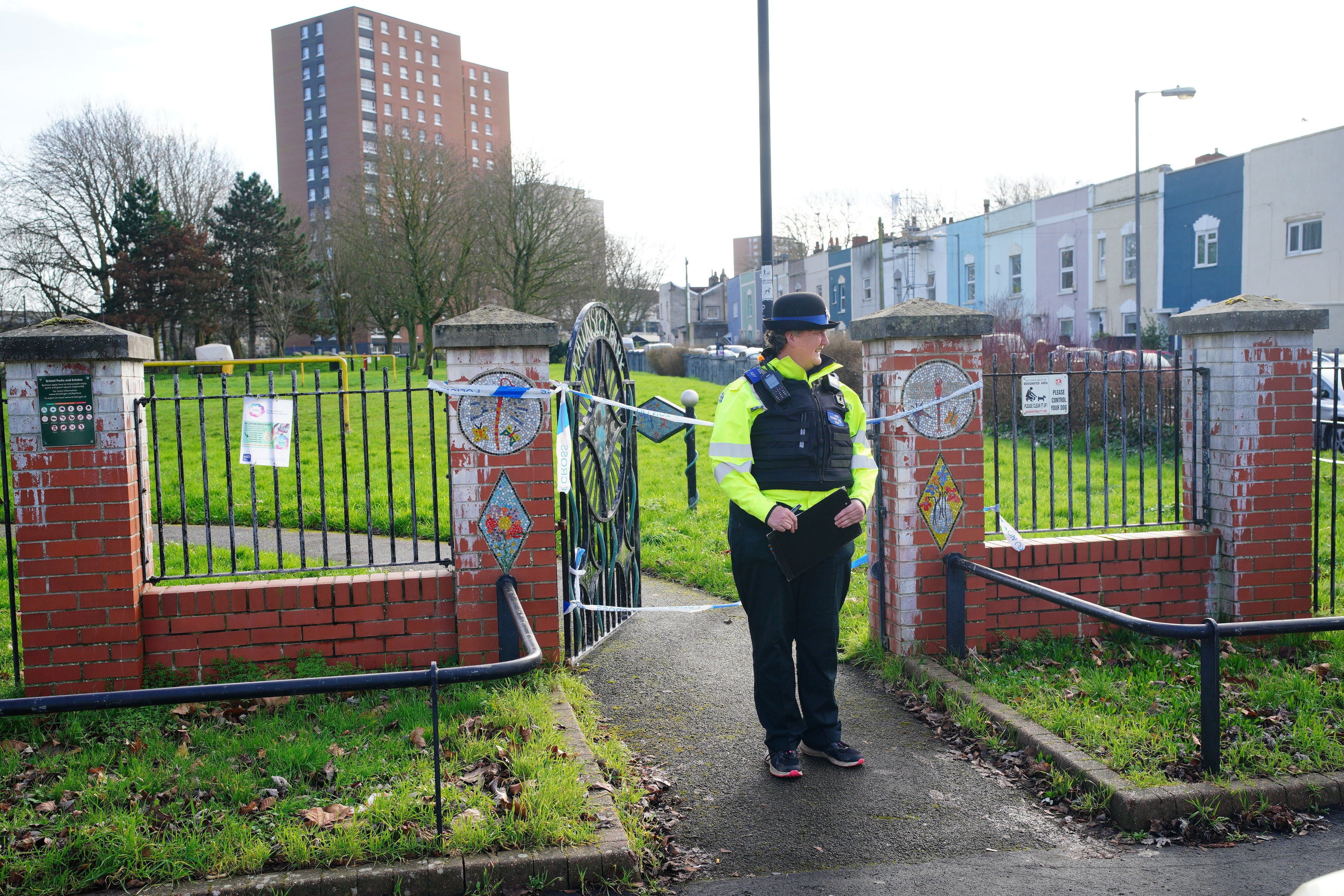 Police at Rawnsley Park near to the scene in the St Philips area of Bristol where a 16-year-old boy has died after being stabbed on Wednesday evening