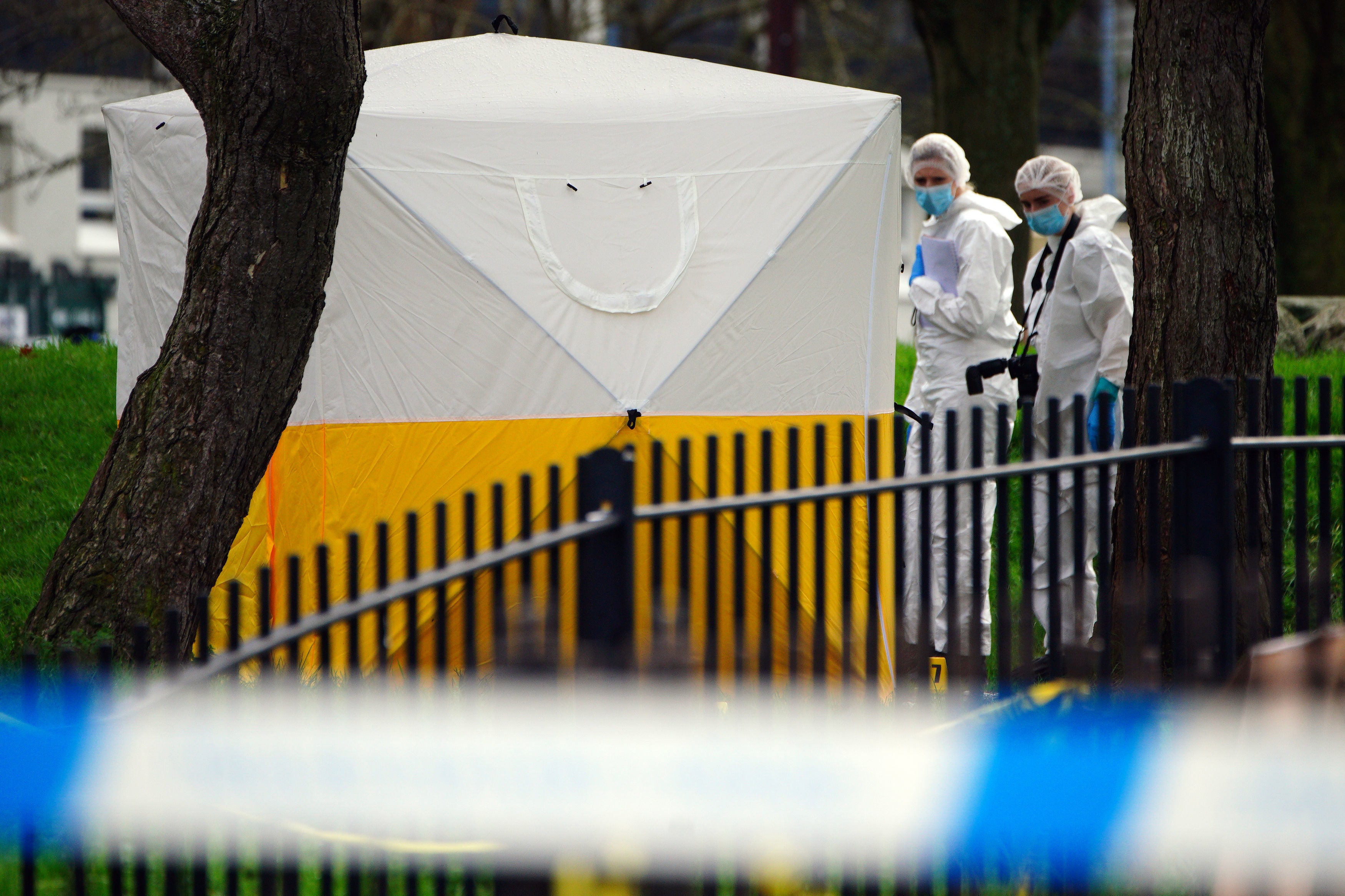 A Police tent at Rawnsley Park near to the scene in the St Philips area of Bristol where a 16-year-old boy has died after being stabbed on Wednesday evening