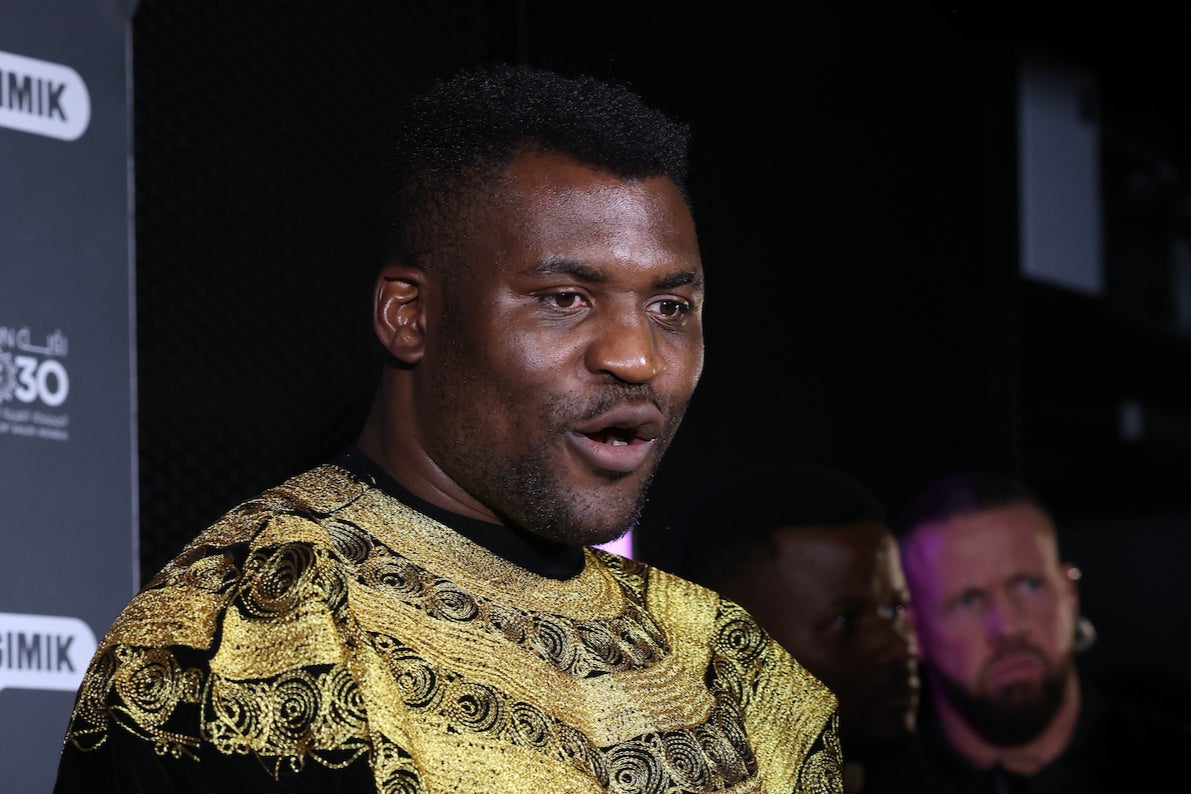 Francis Ngannou in January, at the press conference for his fight with Anthony Joshua