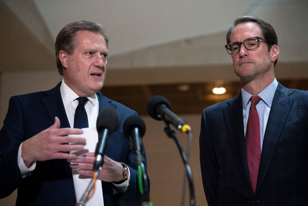 House Intelligence Committee chairman Mike Turner, left, and ranking member Jim Himes received a briefing on the drone sightings by federal officials on Tuesday.