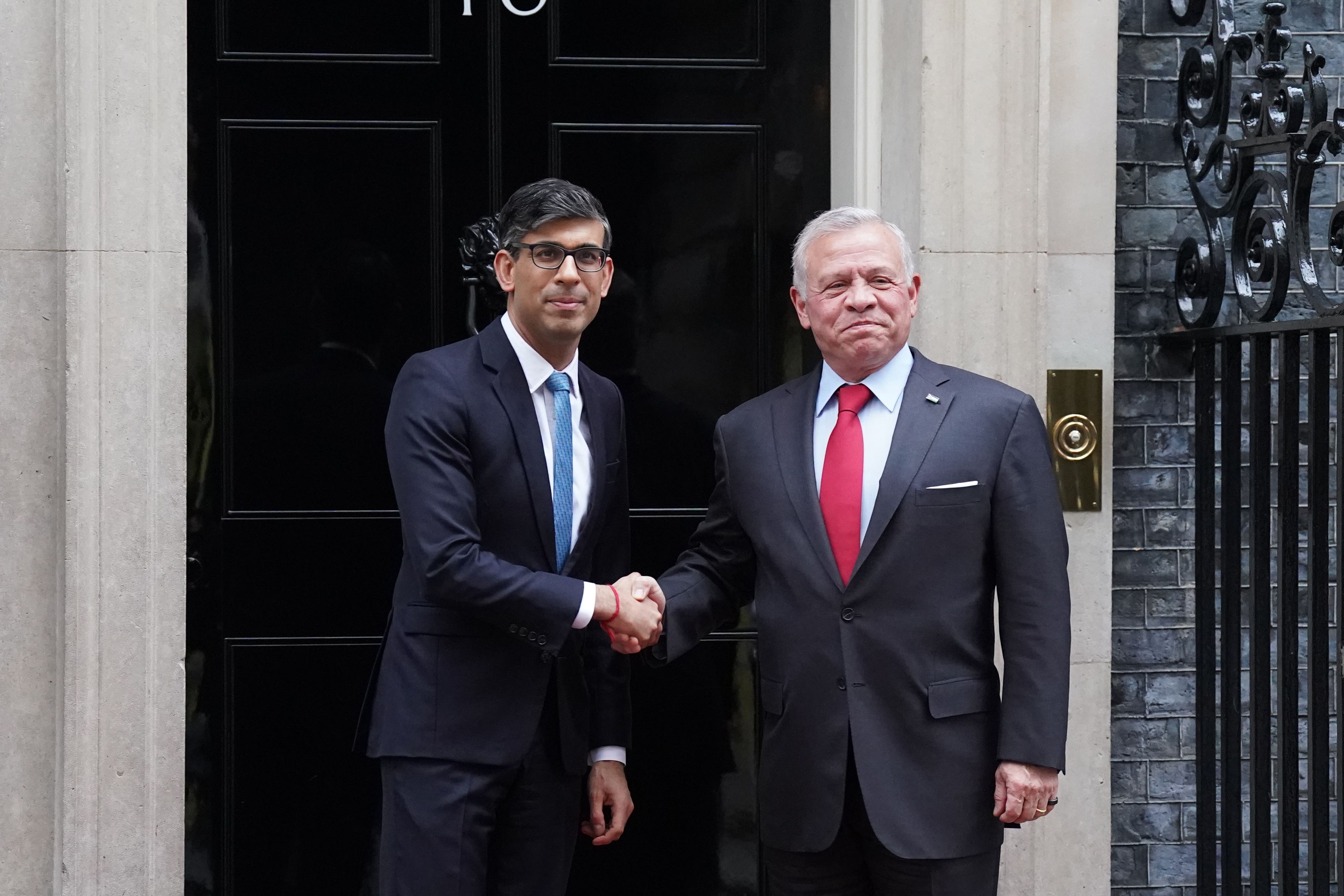 Prime Minister Rishi Sunak welcomes King Abdullah II bin Al-Hussein of Jordan (Stefan Rousseau/PA)