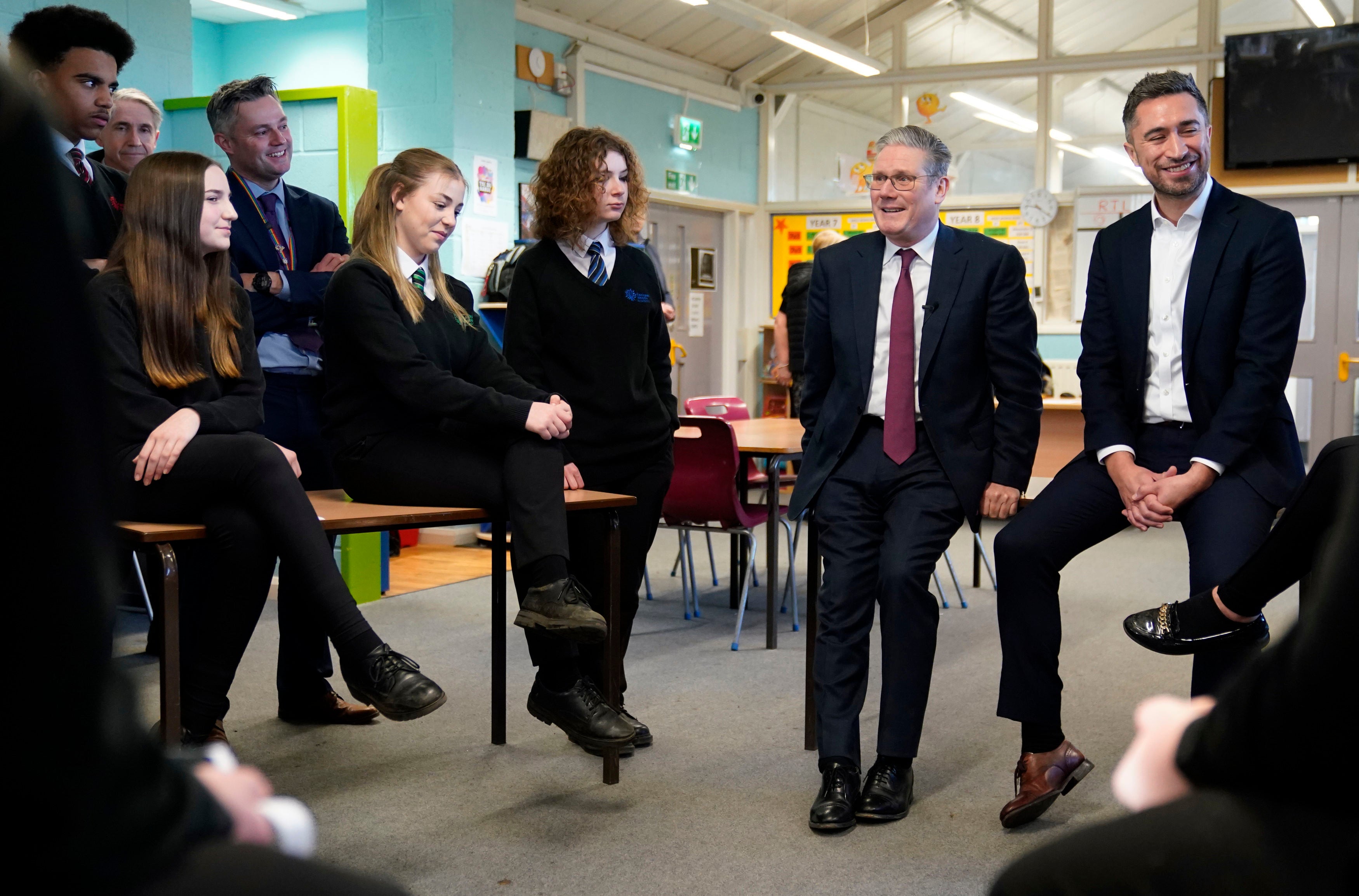 Damien Egan with Sir Keir Starmer at his old school; Hanham Woods Academy School