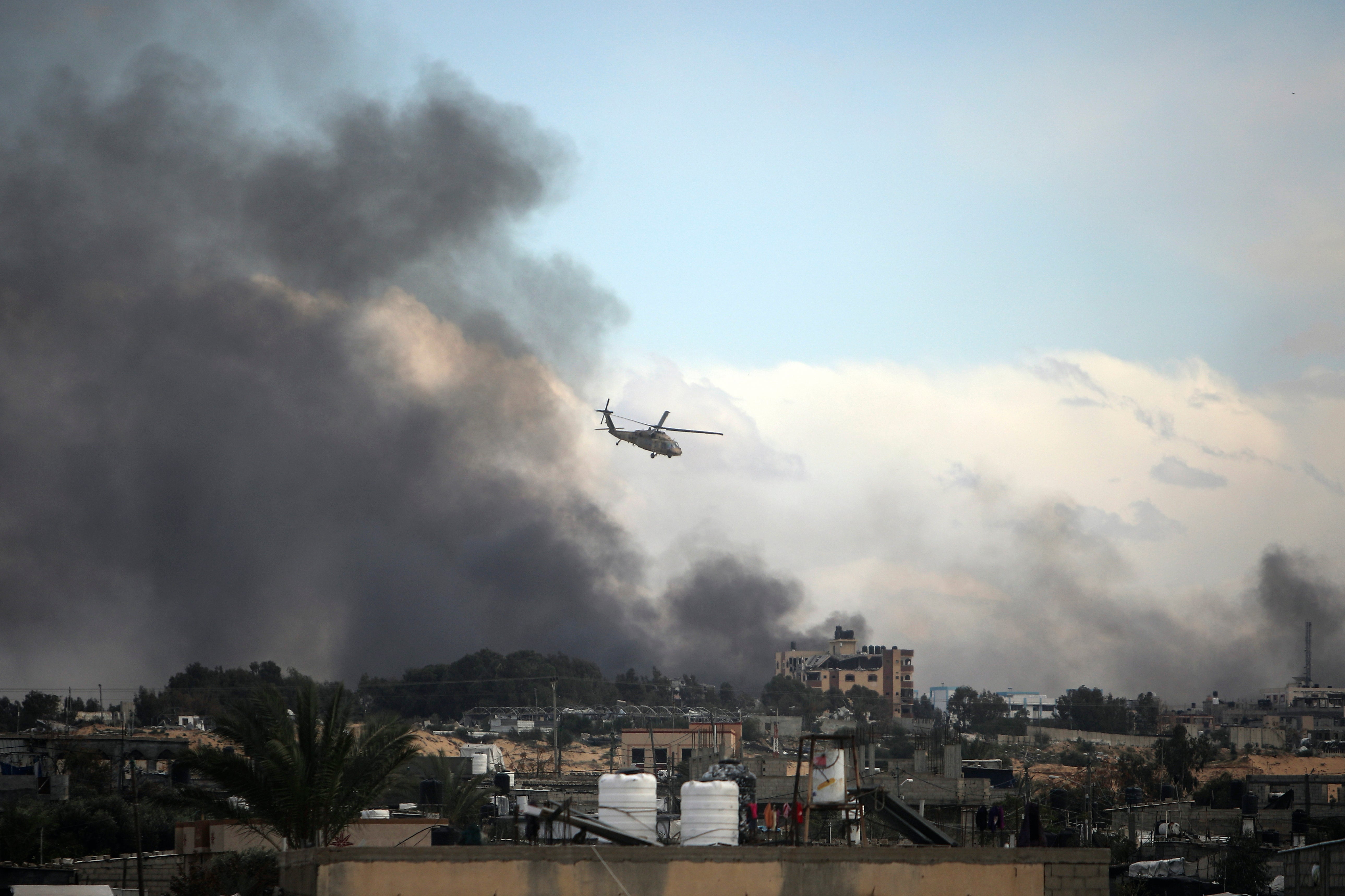 Israeli helicopter flies over Khan Younis, Gaza Strip