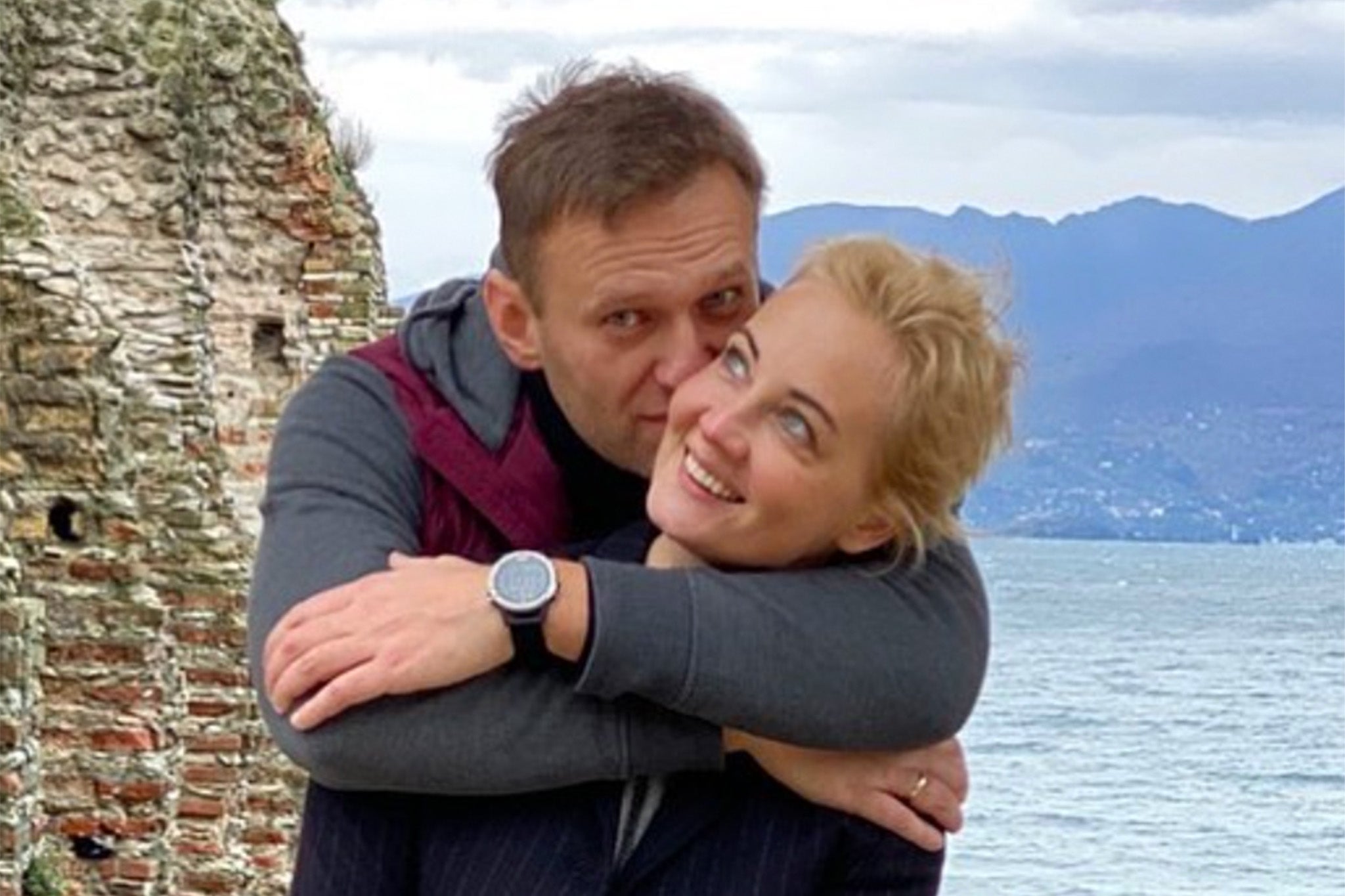 Navalny pictured with his wife, Yulia