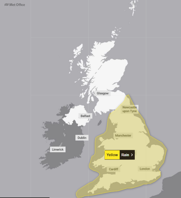 This weekend’s yellow rain weather warning