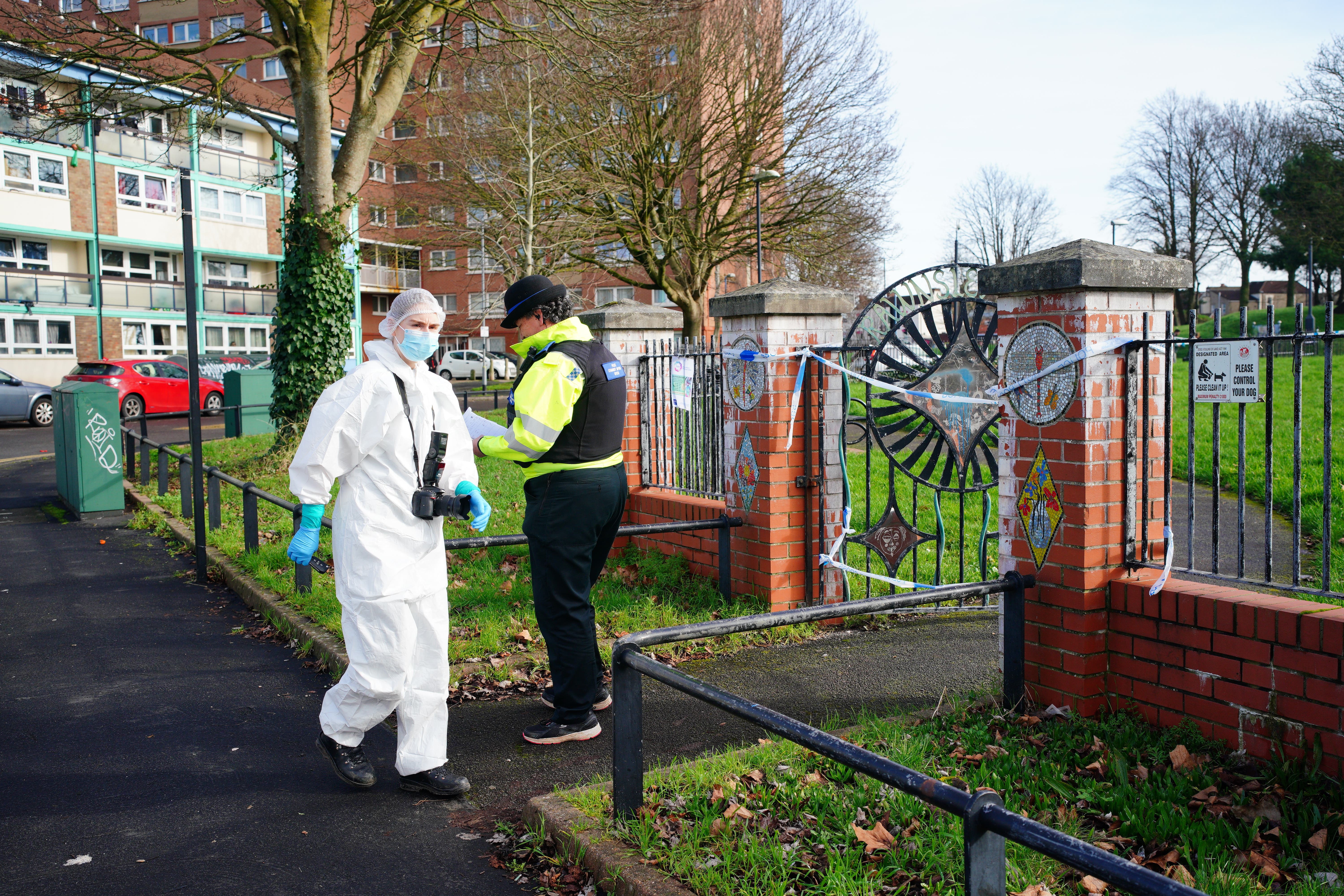 Police and forensic officers at Rawnsley Park (Ben Birchall/PA)