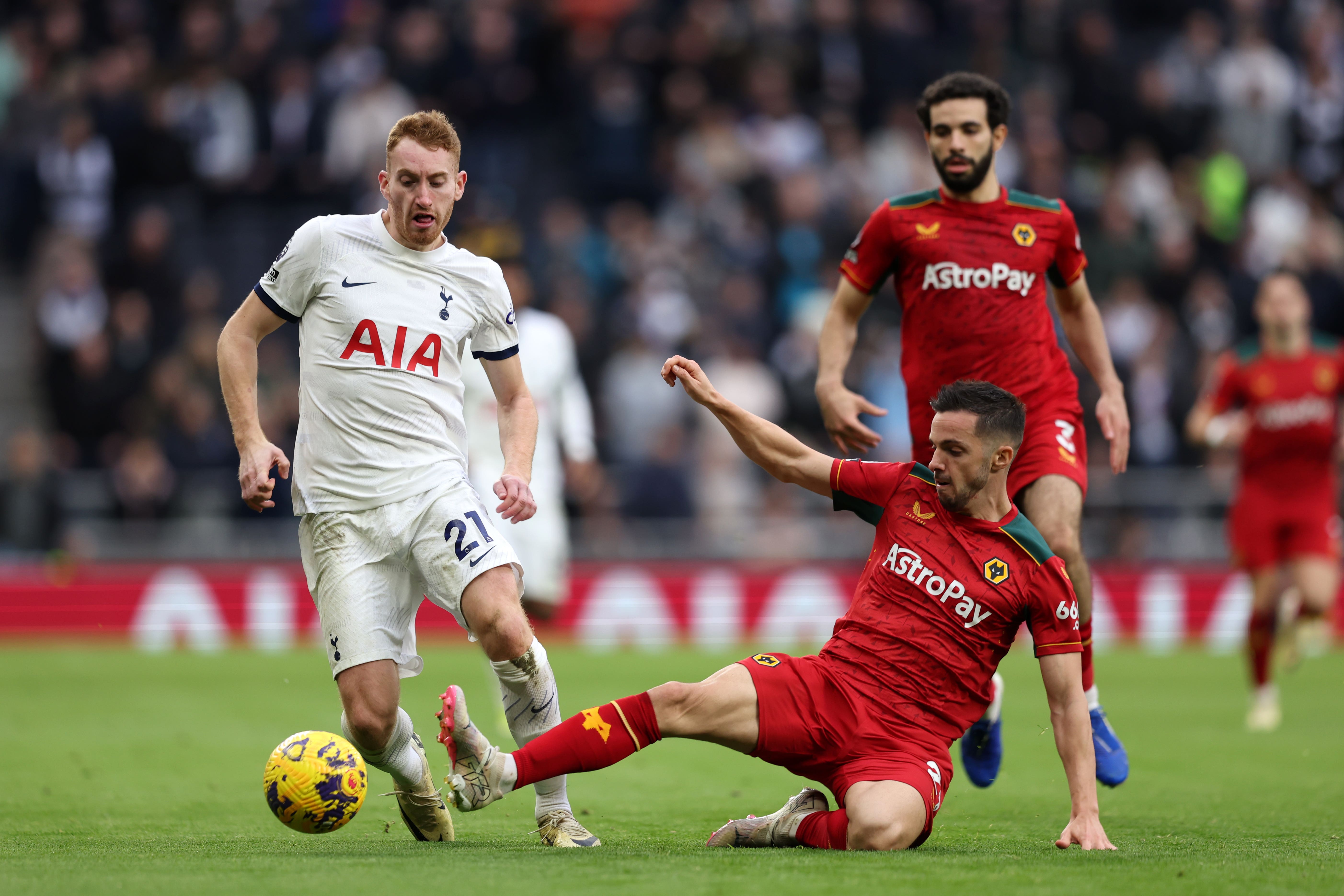 Dejan Kulusevski scored his sixth goal of the season in Tottenham’s 2-1 loss at home to Wolves (Kieran Cleeves/PA)