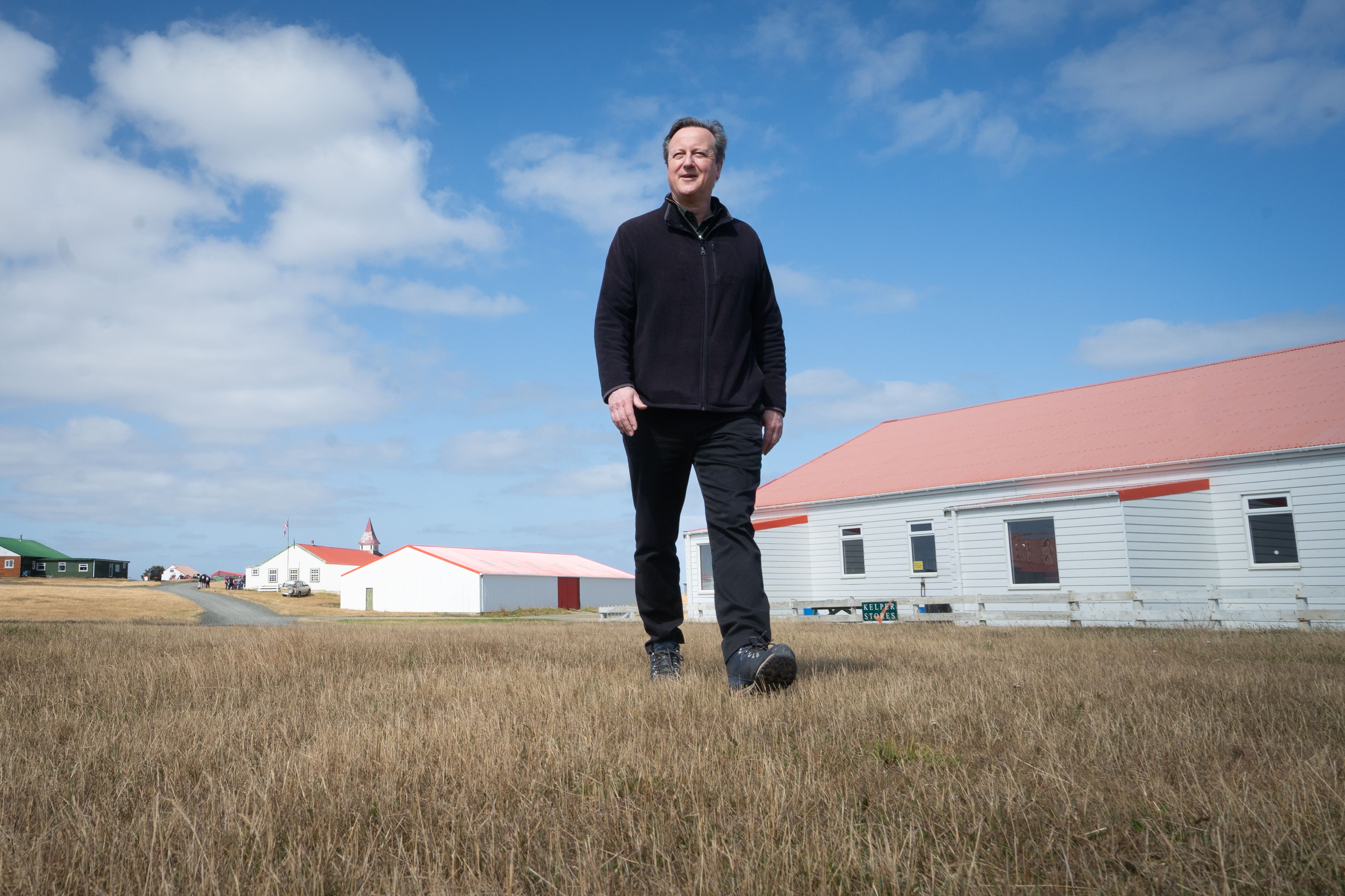 Lord David Cameron visits Goose Green on the Falkland Islands (Stefan Rousseau/PA)