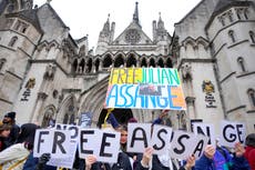 Julian Assange’s wife joins protest outside High Court as he begins last-ditch bid to fight extradition