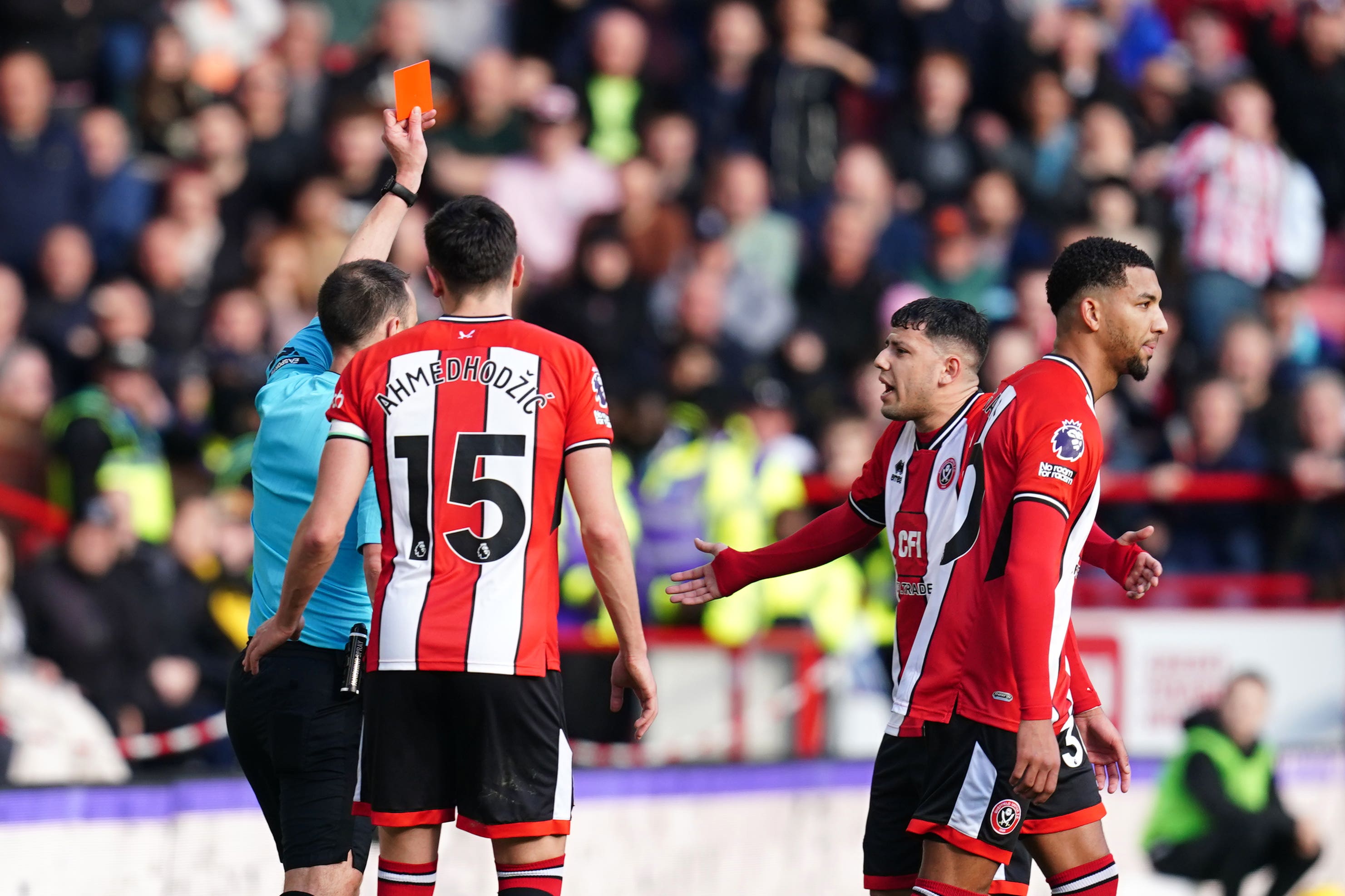 Mason Holgate was sent off against Brighton (Nick Potts/PA)
