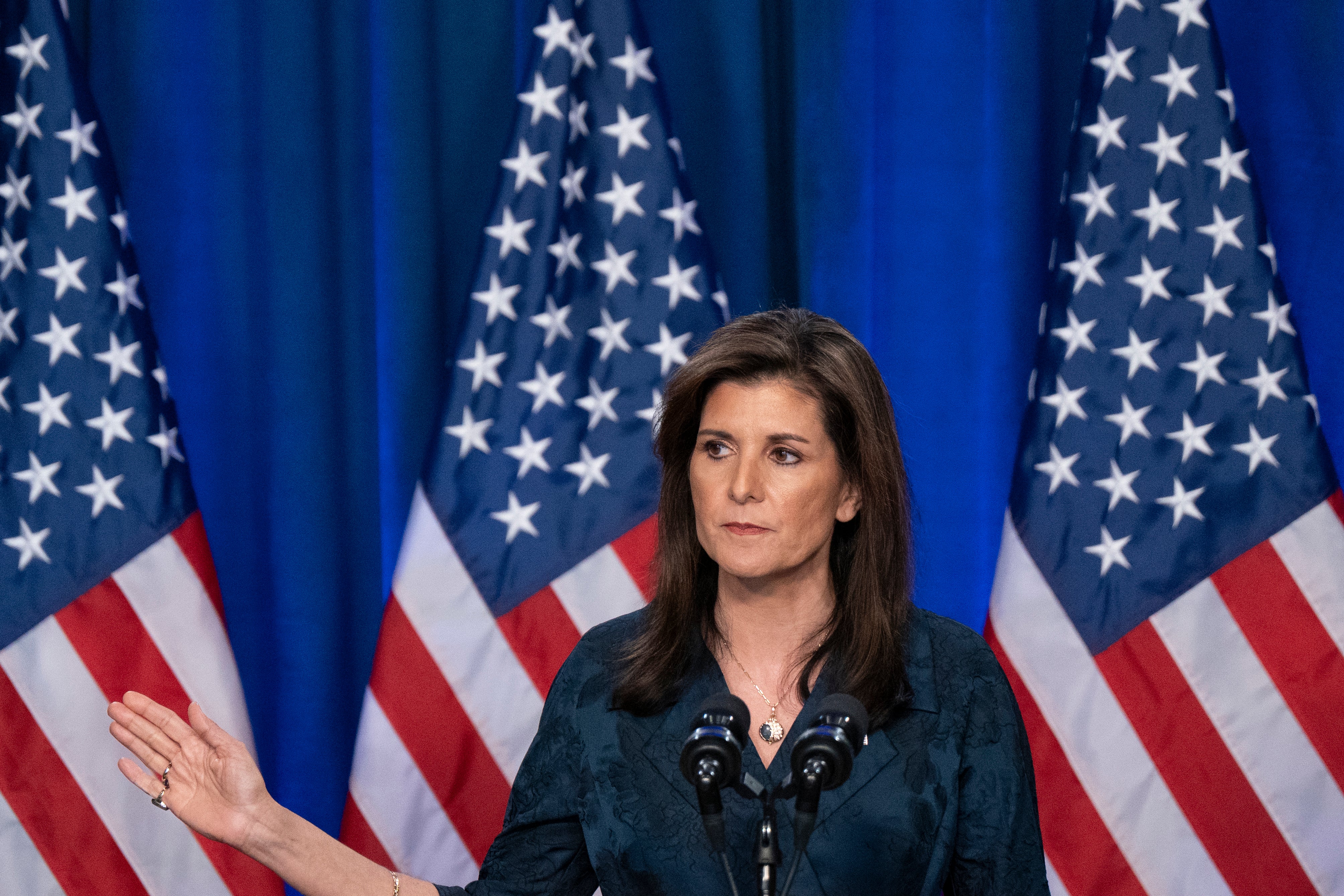 Republican presidential candidate, former U.N. Ambassador Nikki Haley, speaks at a campaign event at Clemson University at Greenville on February 20, 2024 in Greenville, South Carolina. South Carolina holds its Republican primary on February 24. (Photo by Allison Joyce/Getty Images)