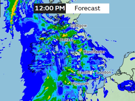 Till noon, major cities like Plymouth and Cardiff will remain under heavy rainfall