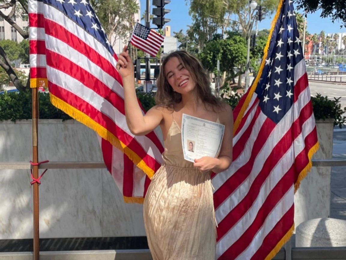 Karelina celebrating her US citizenship in 2021