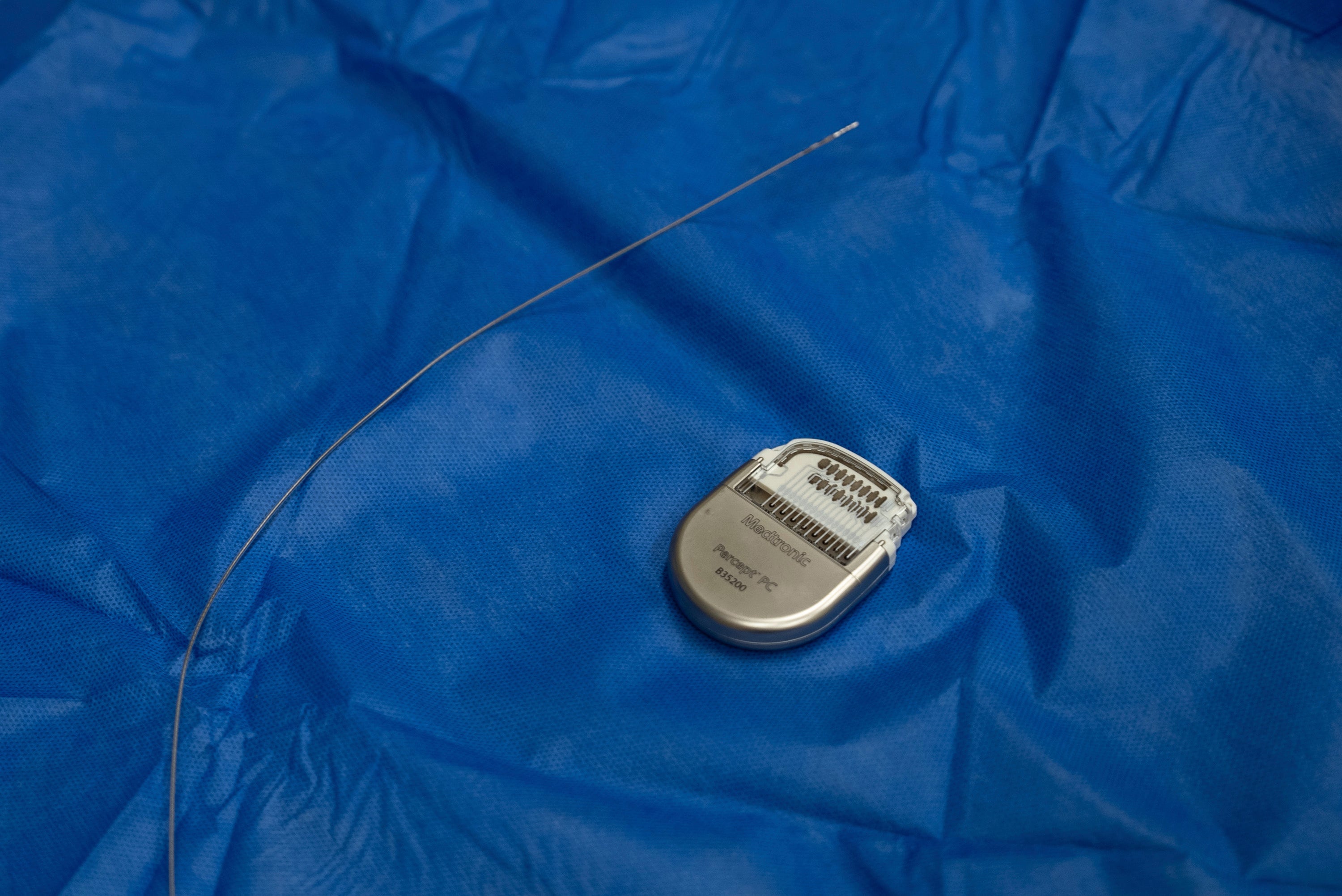 A sample pacemaker-like device, used for deep brain stimulation therapy