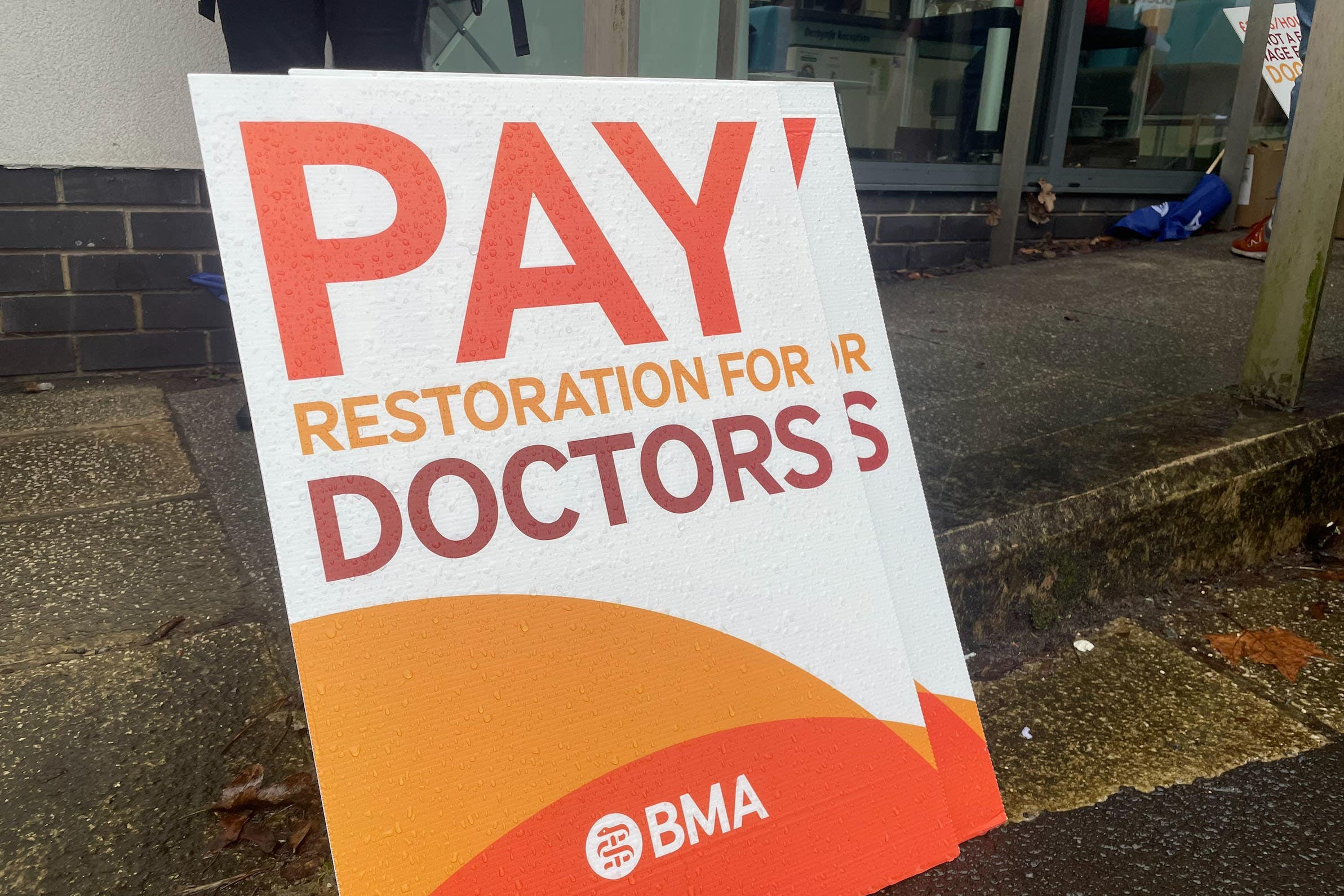 Welsh junior doctors on the picket line outside the University Hospital Wales in Cardiff as they begin another round of strike action in their long running dispute over pay (George Thompson/PA)