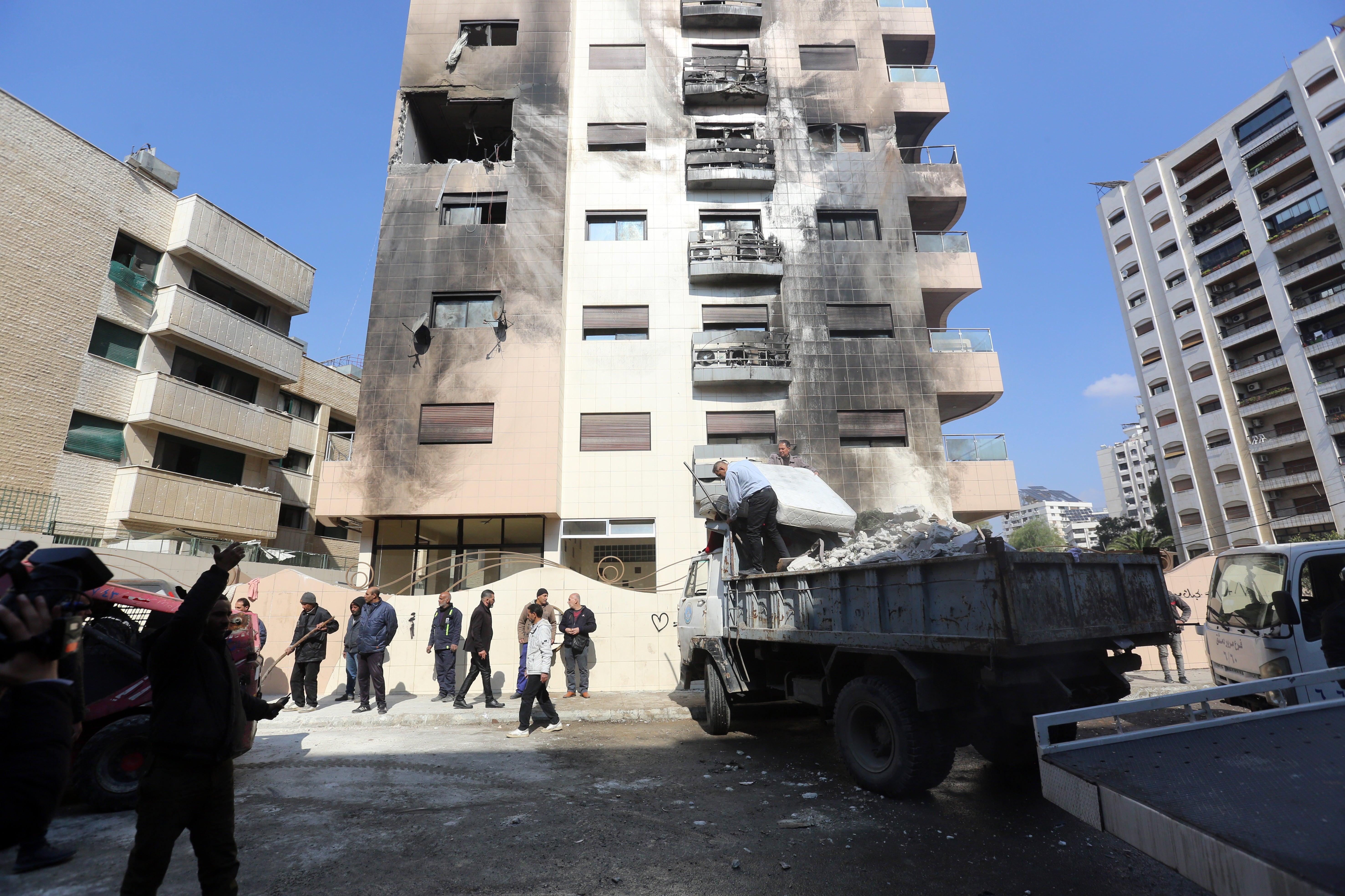 A damaged building following a missile strike in Damascus, Syria