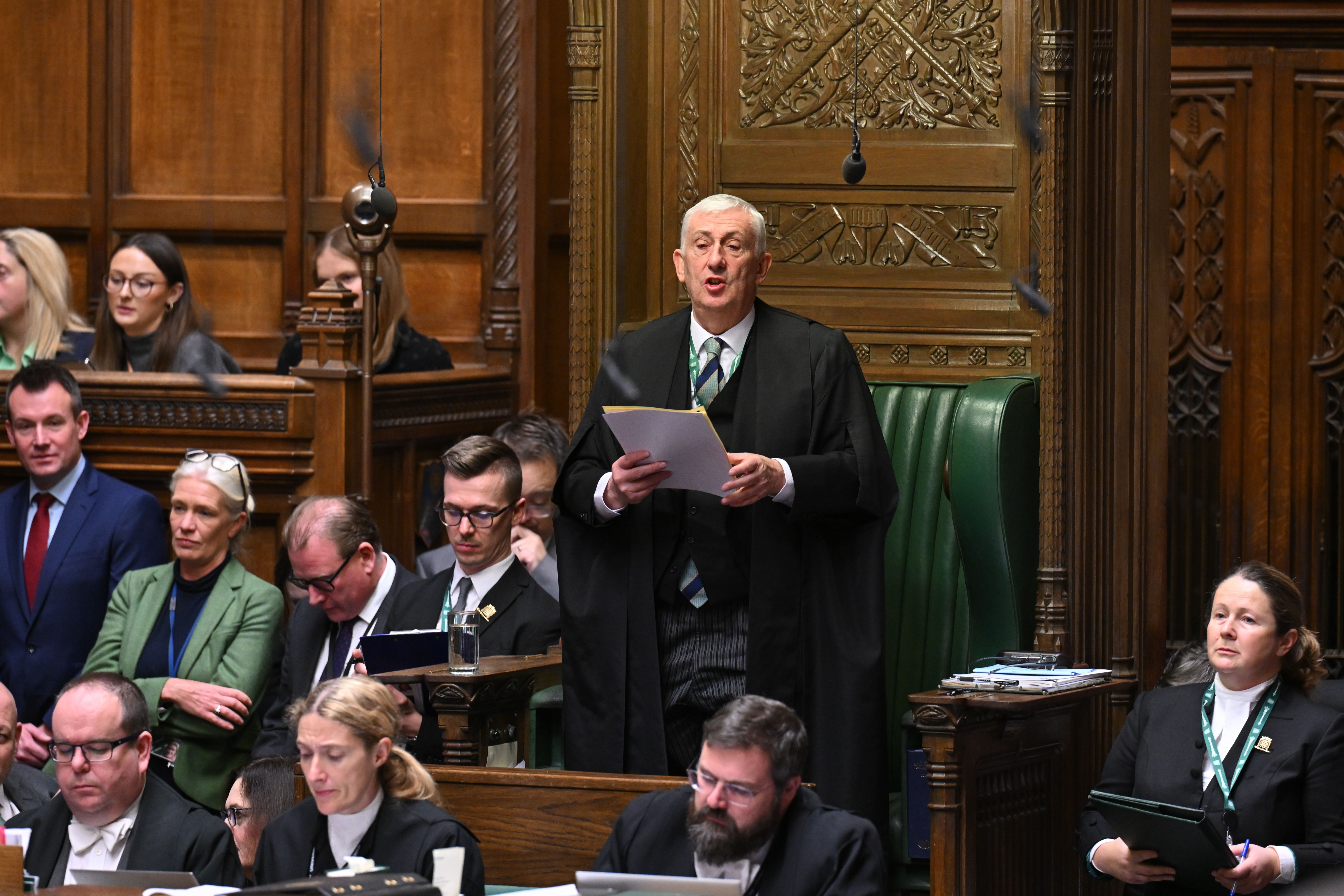 UK Parliament/Jessica Taylor Handout photo issued by UK Parliament of Speaker Lindsay Hoyle during Prime Minister’s Questions in the House of Commons, London. Picture date: Wednesday November 22, 2023.