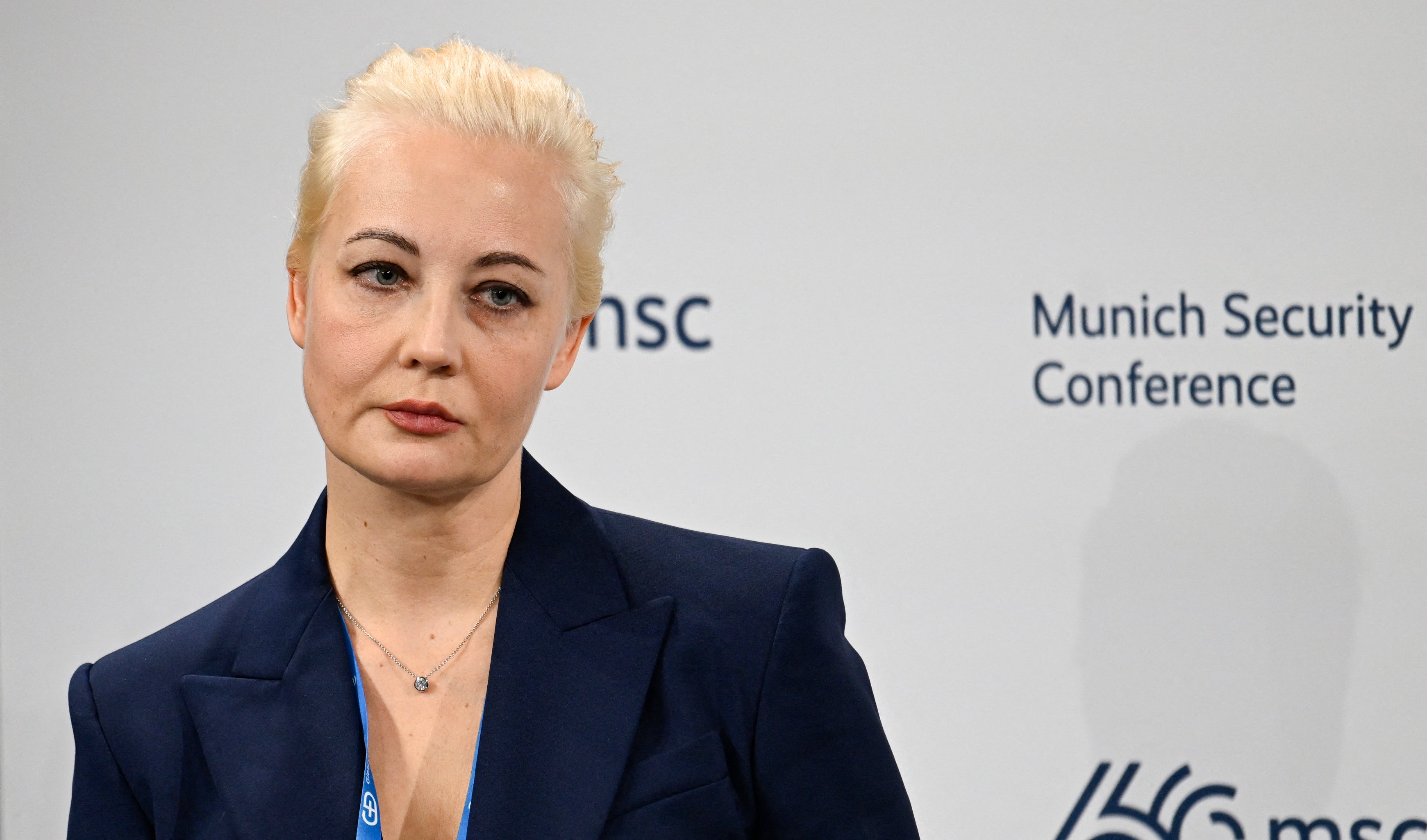 Yulia Navalnaya attends the Munich Security Conference on the day her husband’s death was announced by the Russian prison service