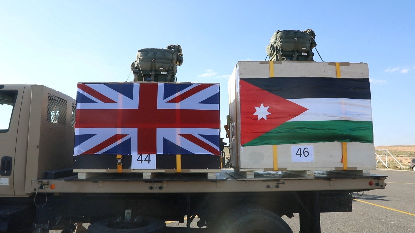 Aid that will be airdropped to a Jordanian field hospital in Gaza, seen here being loaded onto a plane in Zarqa, Jordan on Wednesday