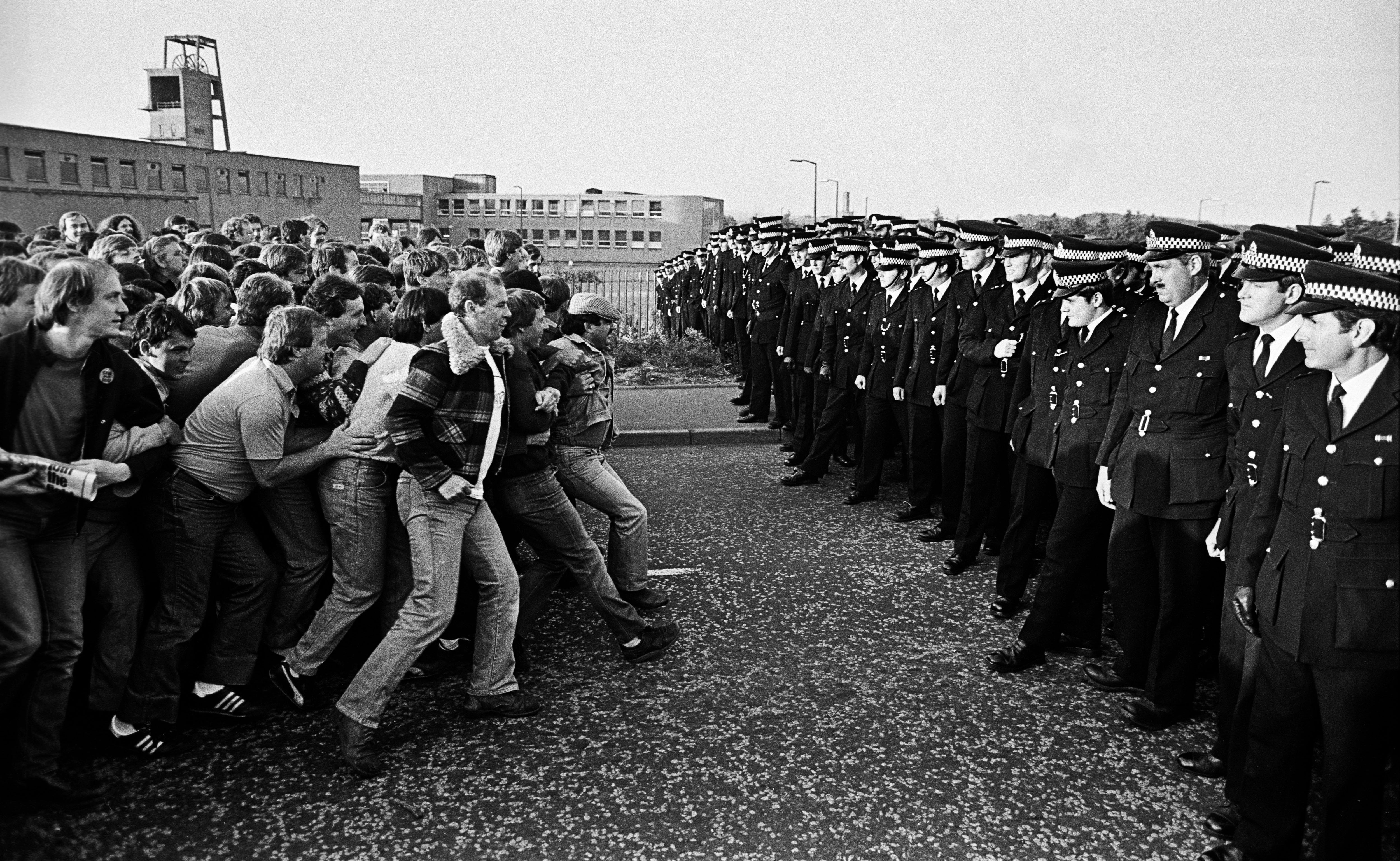 Miners confront the police during the 1984 strike