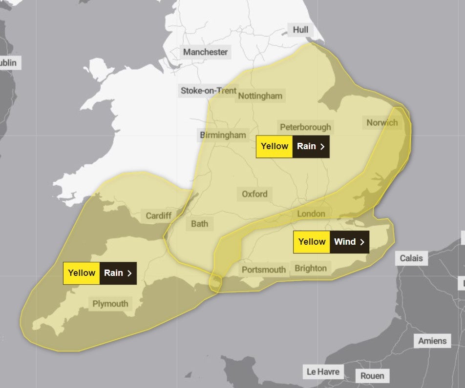 There are three yellow weather warnings in place on Thursday