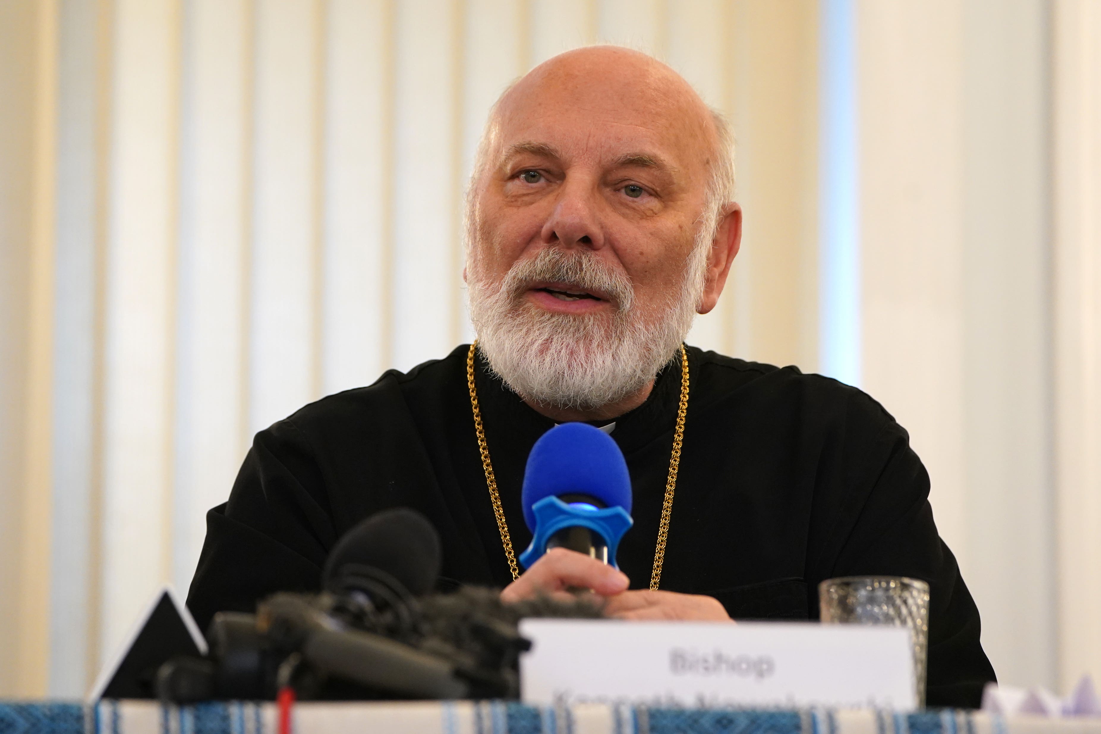 Bishop Kenneth Nowakowski during a press conference at the Ukrainian Catholic Cathedral in London (Lucy North/PA)