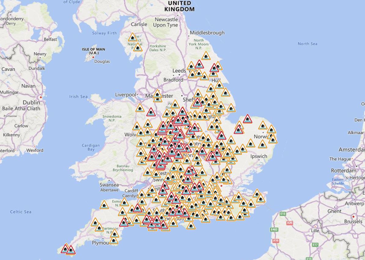 Flood warnings and alerts issued across England after heavy downpours on Thursday