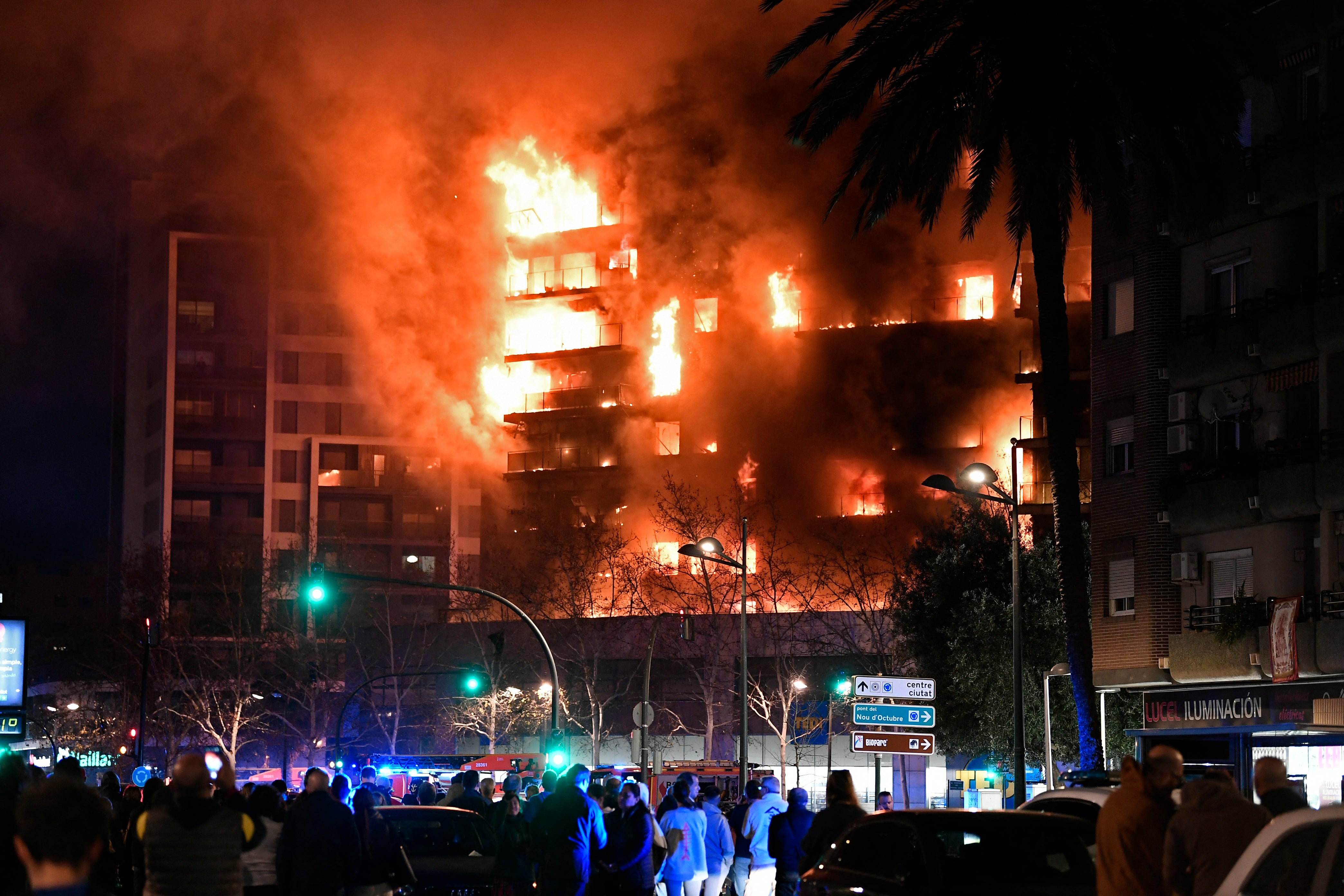 A huge fire rages through a multistorey residential block in Valencia