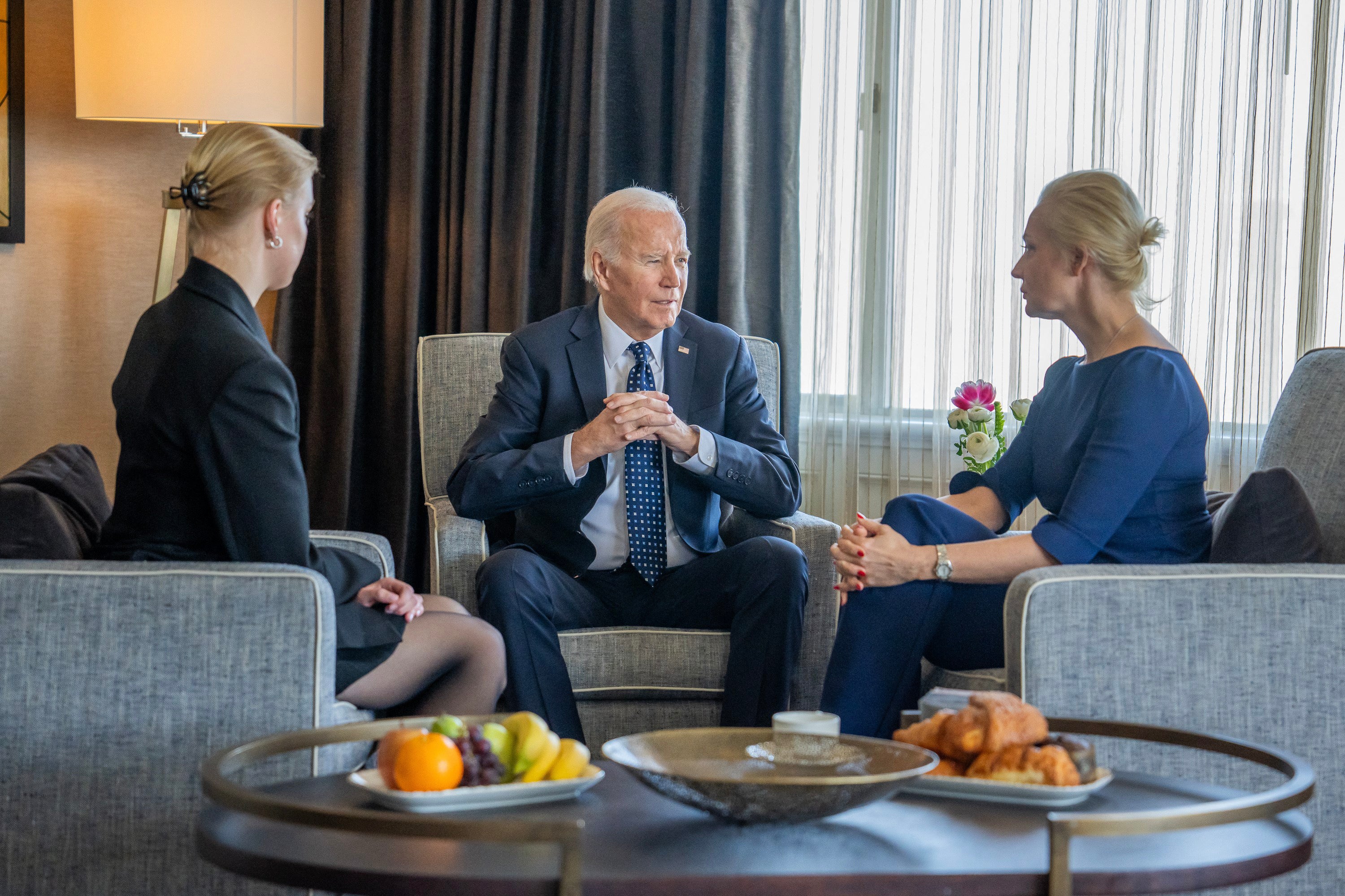 US President Joe Biden meets with Yulia Navalnaya, widow of Kremlin opposition leader Alexei Navalny, and daughter Dasha Navalnaya