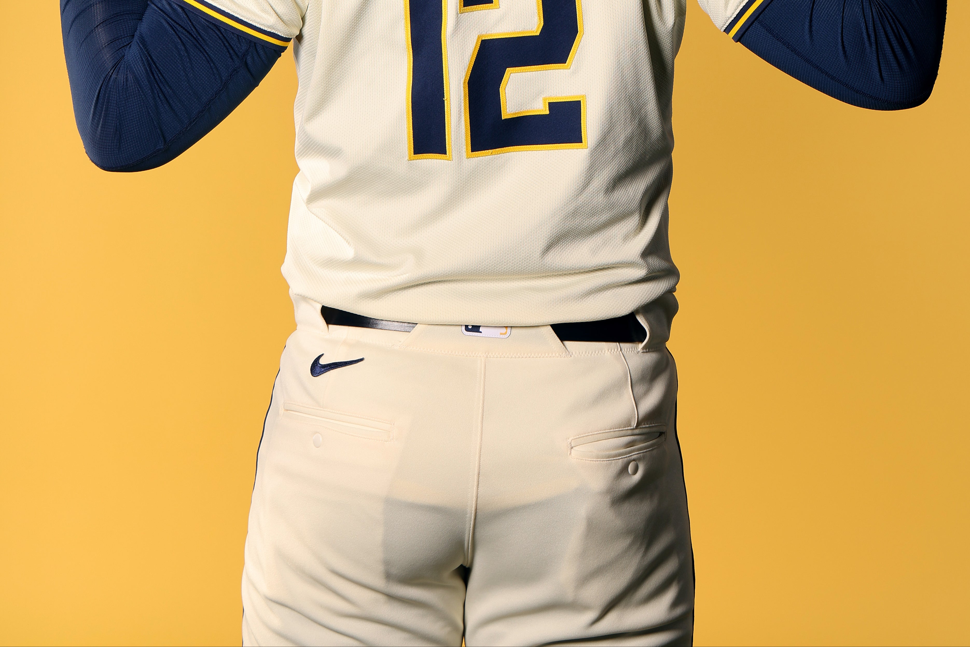 A Milwaukee Brewers player poses during photo day at American Family Fields of Phoenix