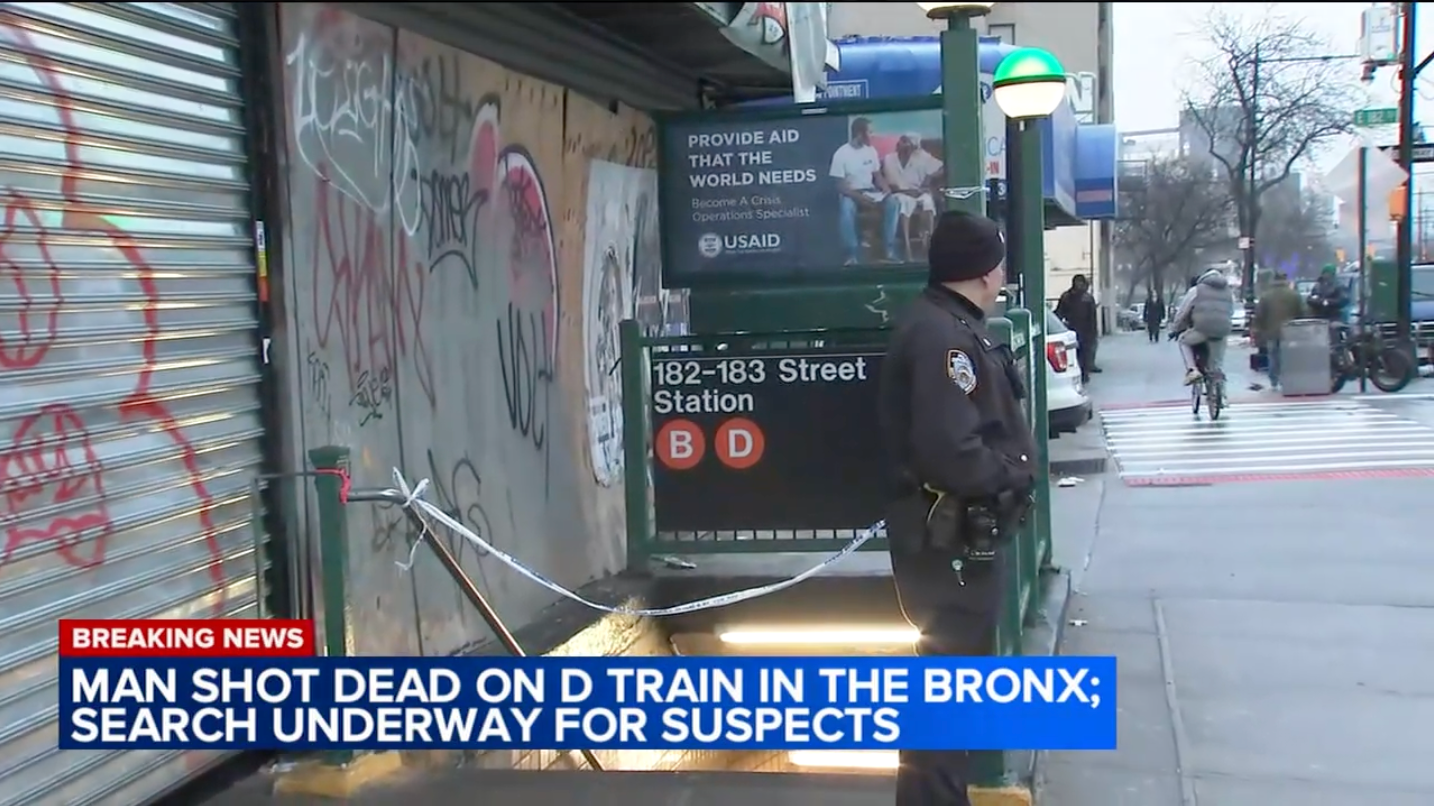 An entryway to the subway station, cordoned off following the shooting