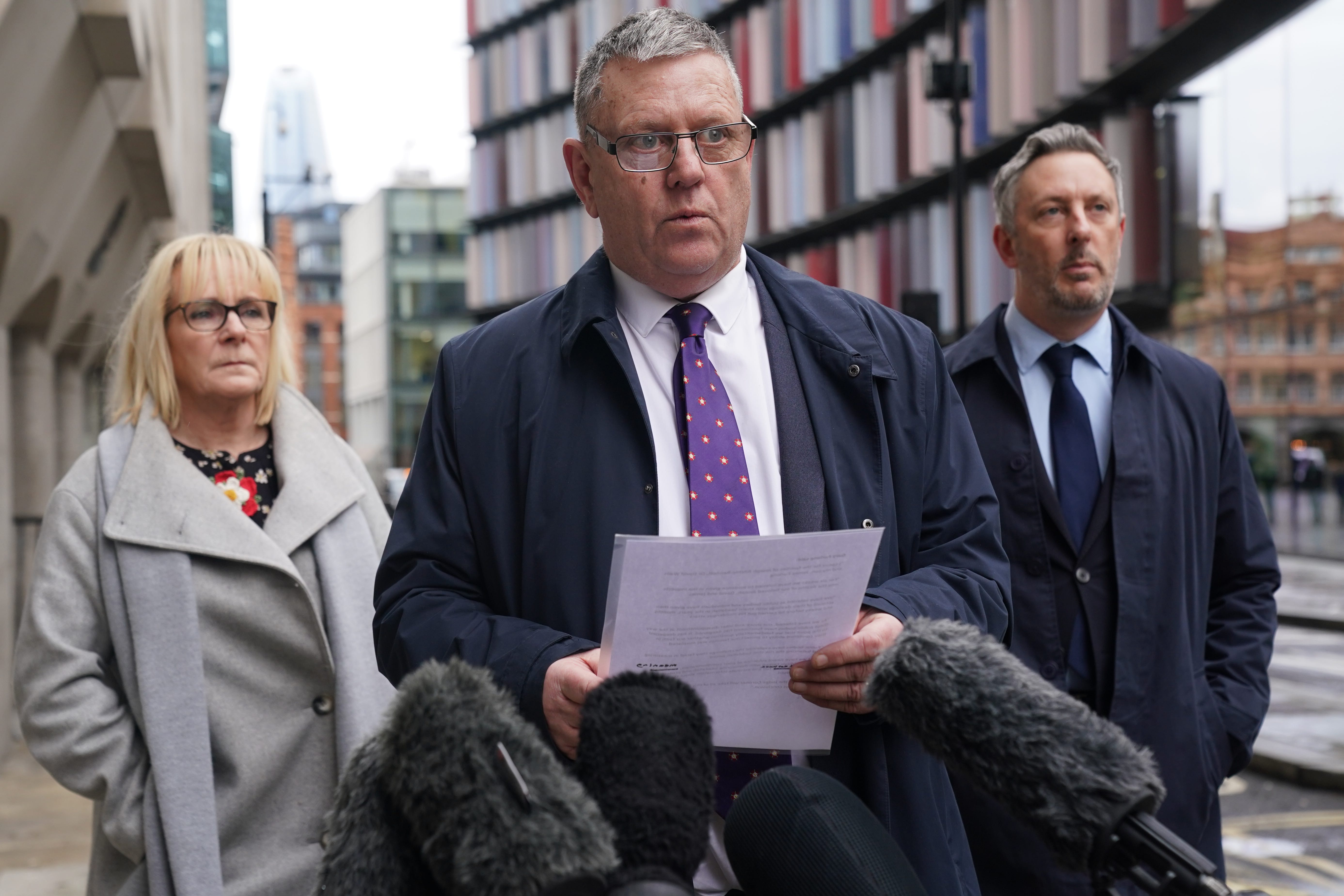 Gary Furlong, the father of James Furlong, reads a statement outside the Old Bailey on Friday (Lucy North/PA)