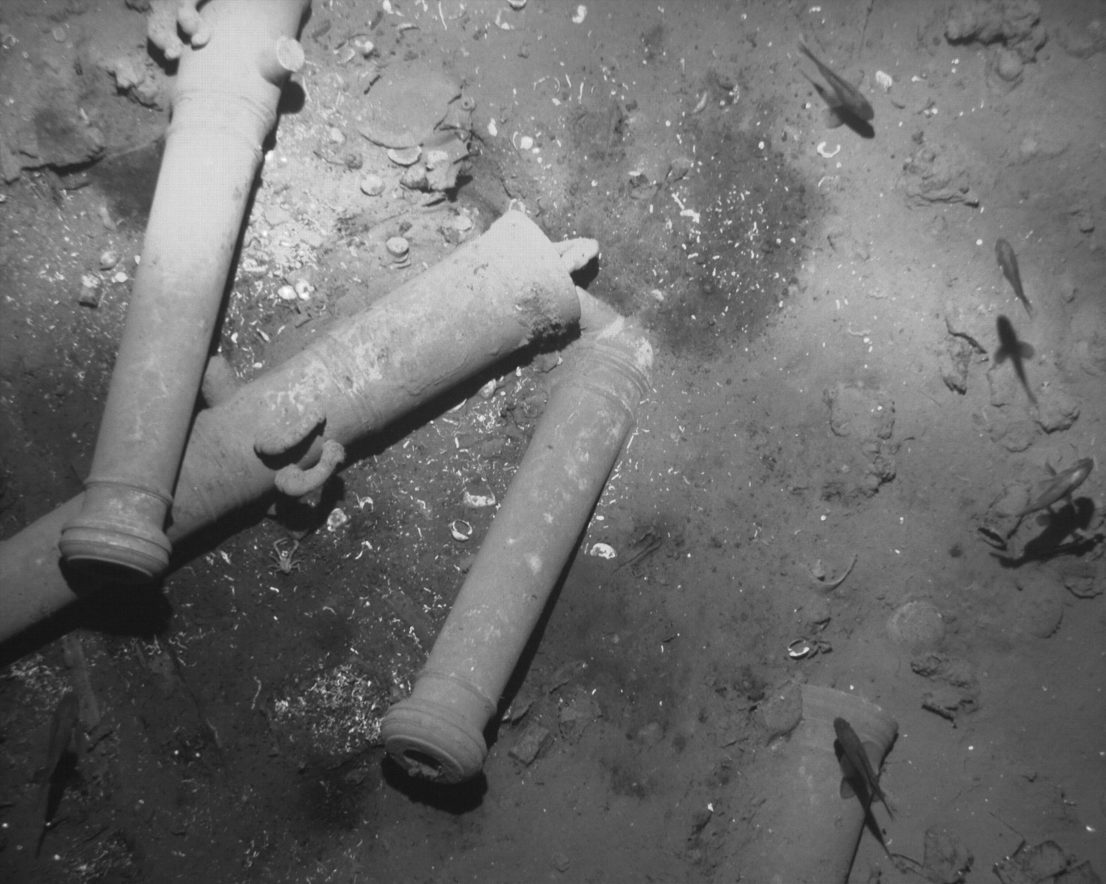 Sunken remains from the Spanish galleon San Jose, on the sea floor off Cartagena, Colombia