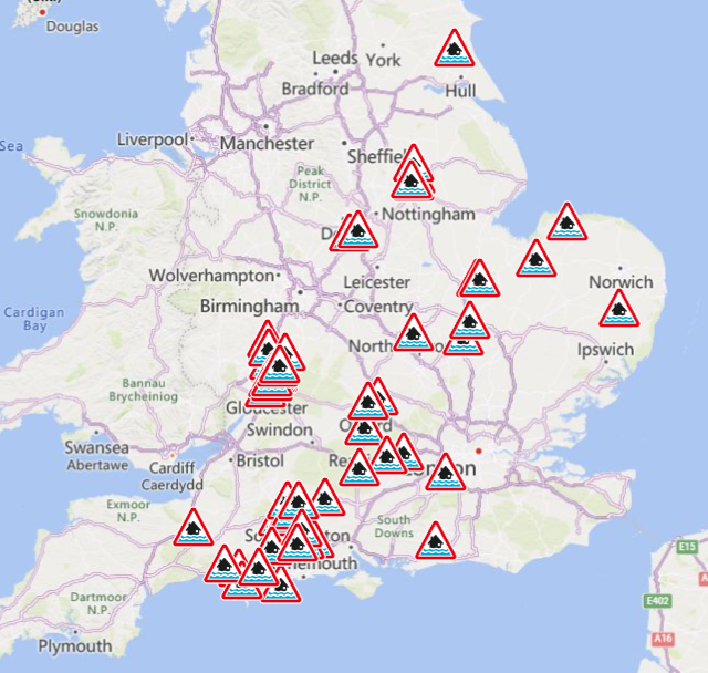 Flood warnings in place across England