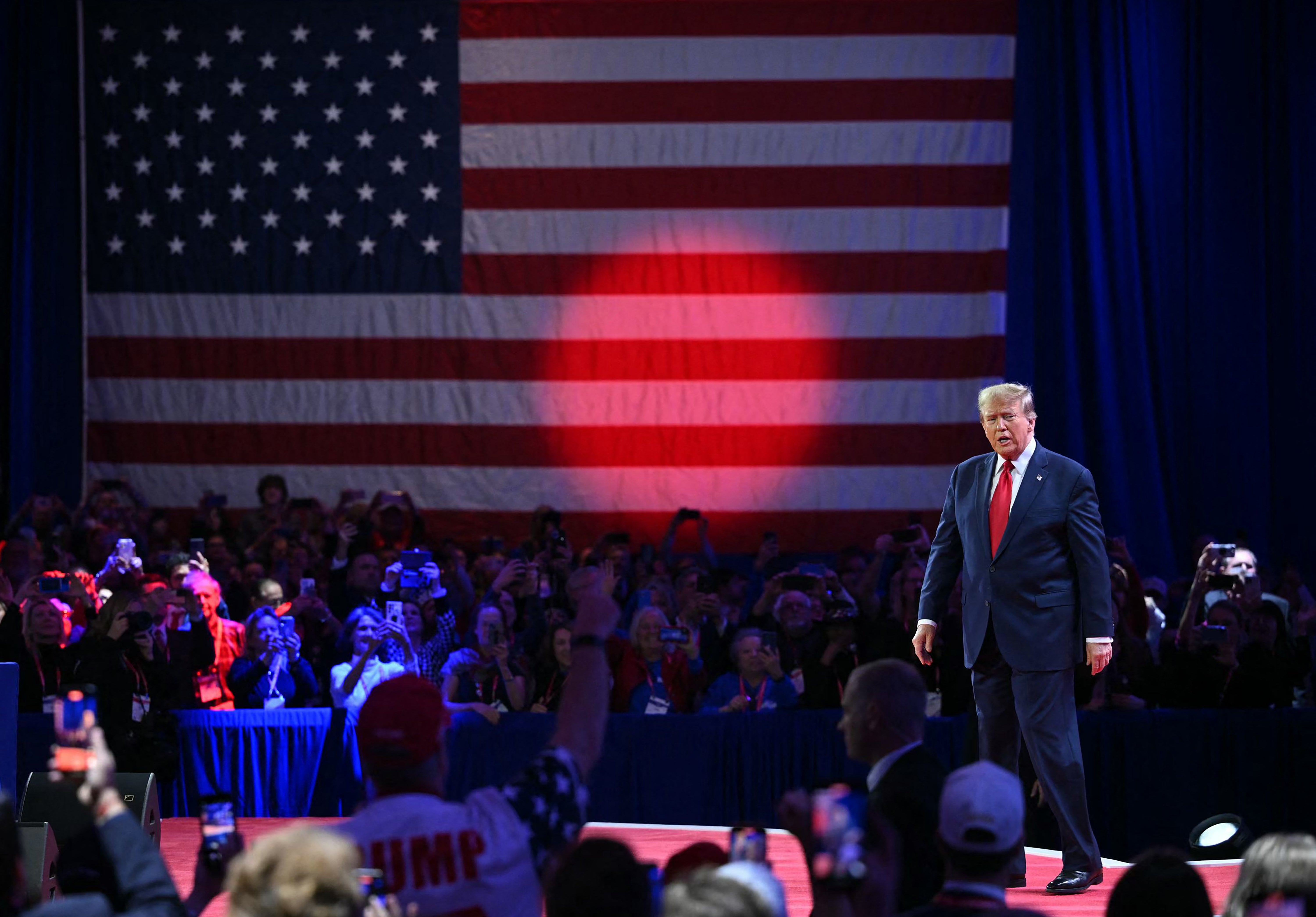 Former US President and 2024 presidential hopeful Donald Trump arrives to speak during the annual Conservative Political Action Conference (CPAC) meeting on February 24, 2024, in National Harbor, Maryland