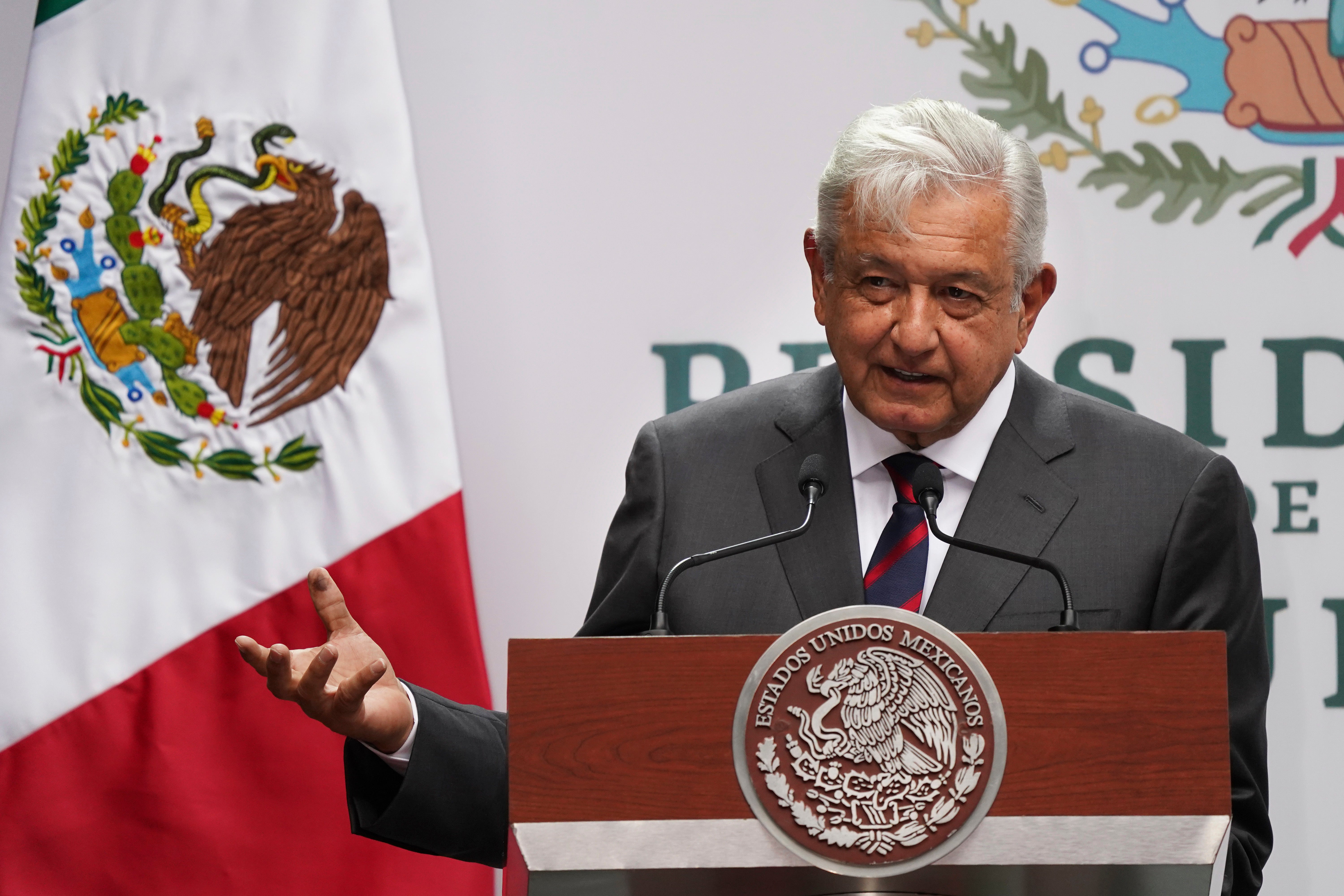 Mexican President Andres Manuel Obrador delivers a speech in Mexico City