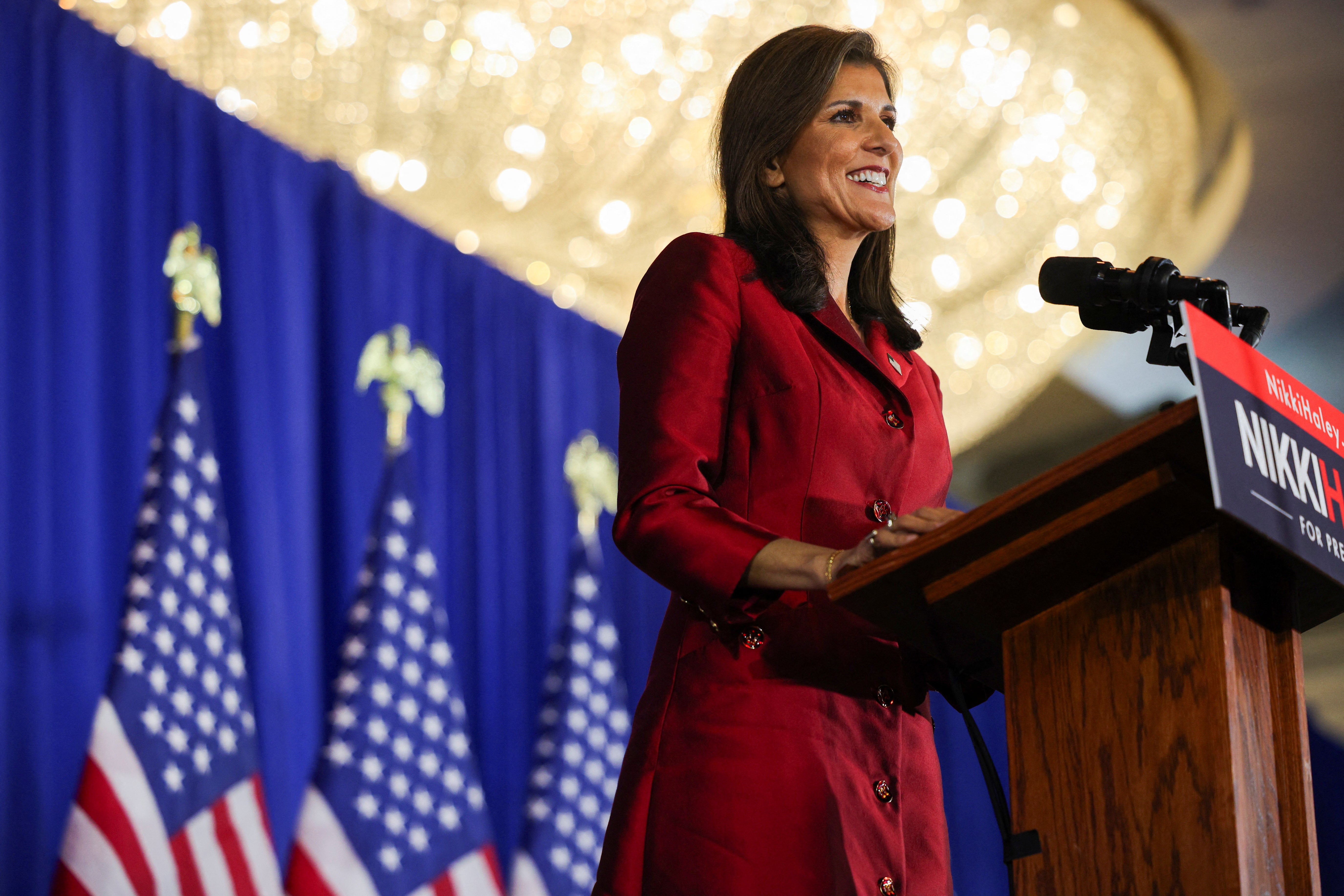 Nikki Haley speaks speaks to supporters in Charleston, South Carolina following her defeat