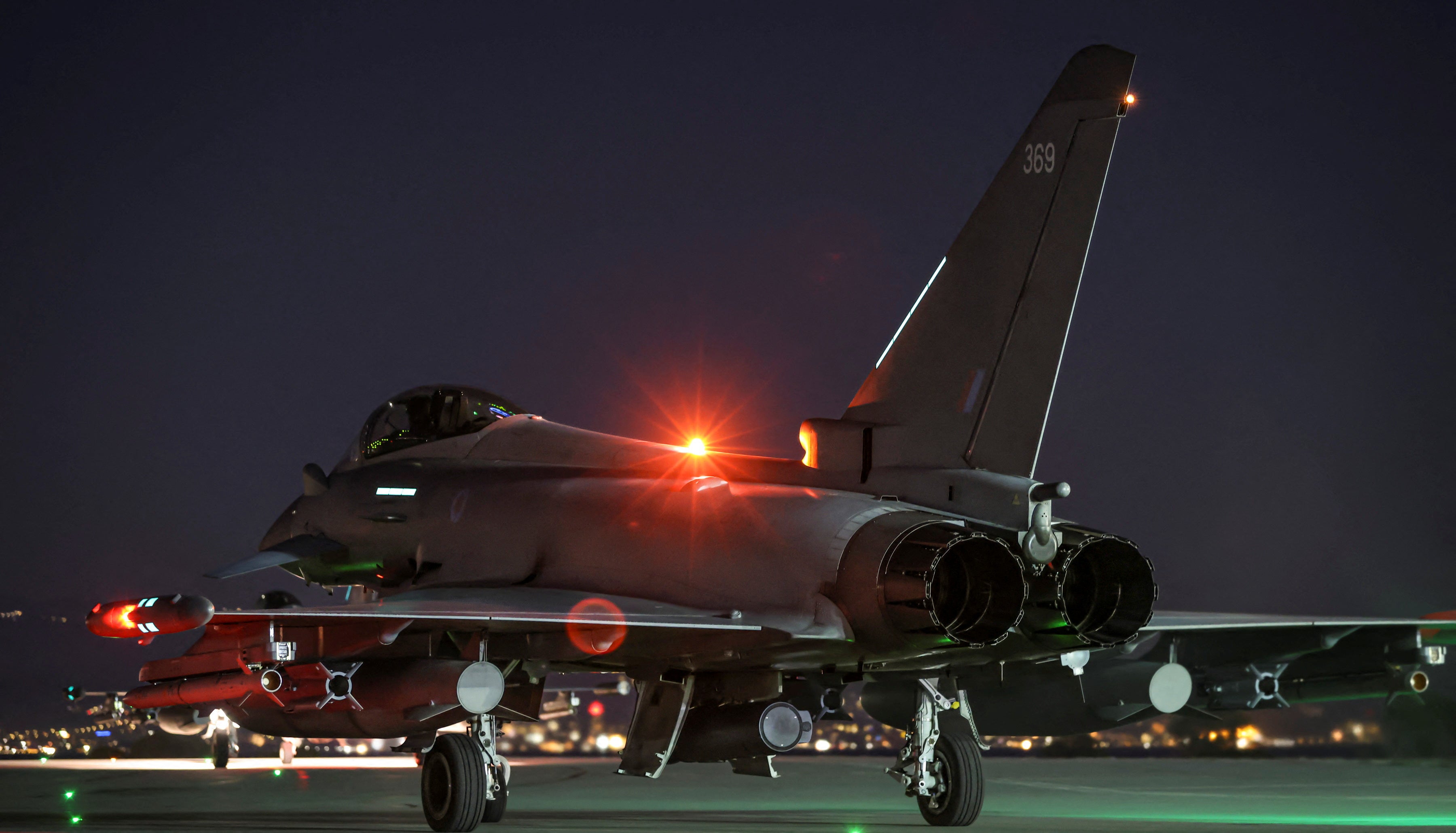 A Royal Air Force Typhoon aircraft is prepared to conduct further strikes against Houthi targets, 24 February 2024