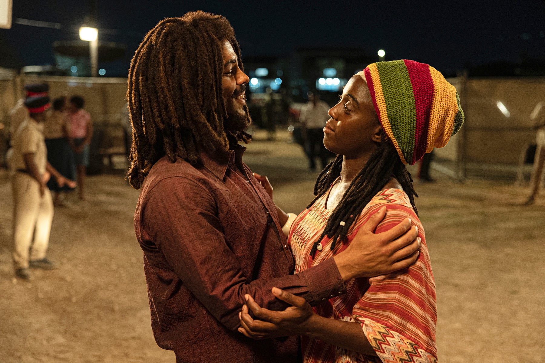 Kingsley Ben-Adir and Lashana Lynch in the film ‘Bob Marley: One Love’