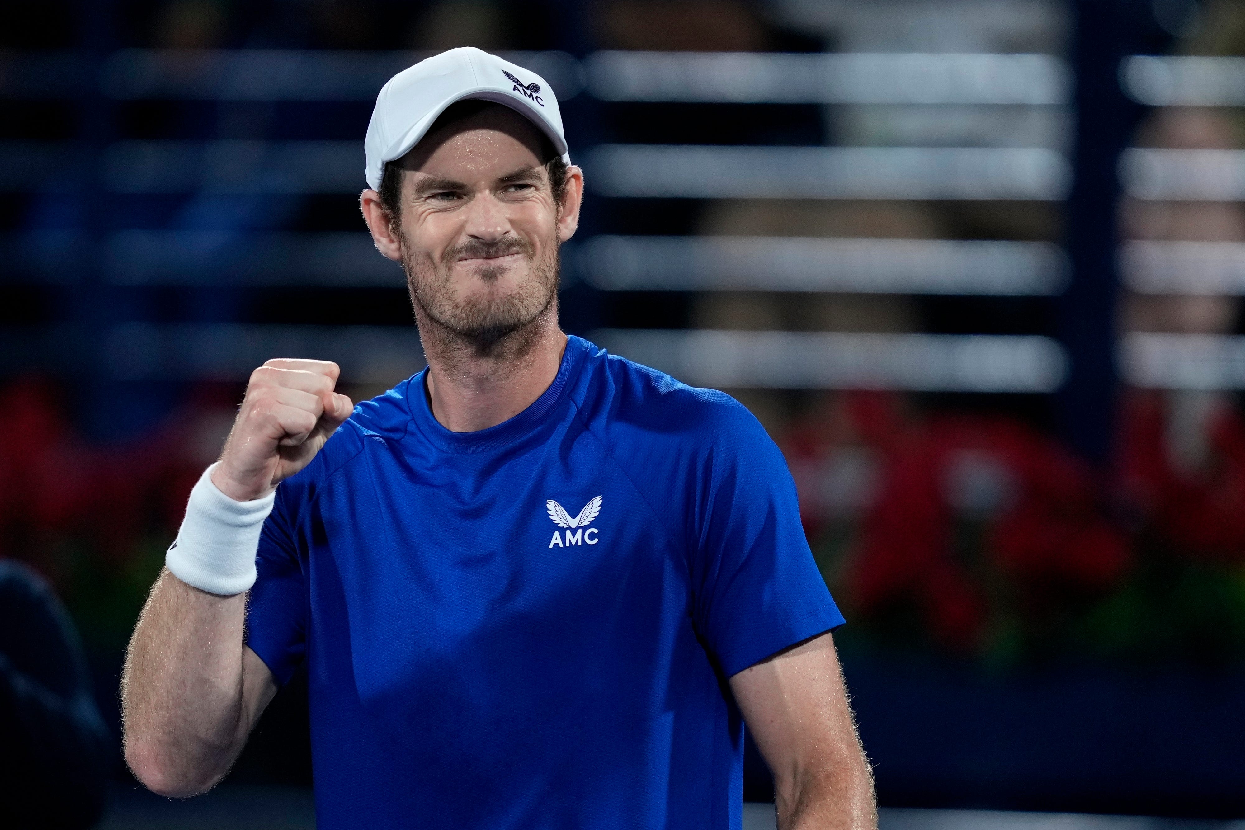 Andy Murray celebrates after beating Denis Shapovalov at the Dubai Open (AP Photo/Kamran Jebreili/PA)