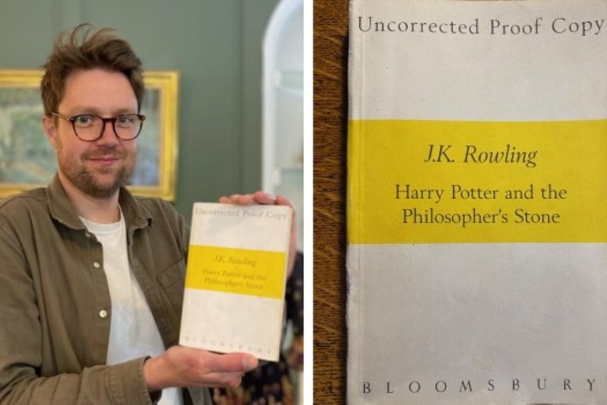 Hansons’ Head of Books Jim Spencer with the rare proof copy of Harry Potter and the Philosopher’s Stone (Hansons/PA)