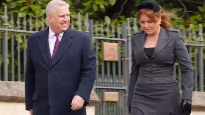 The former couple could be seen smiling as they led the way to the chapel