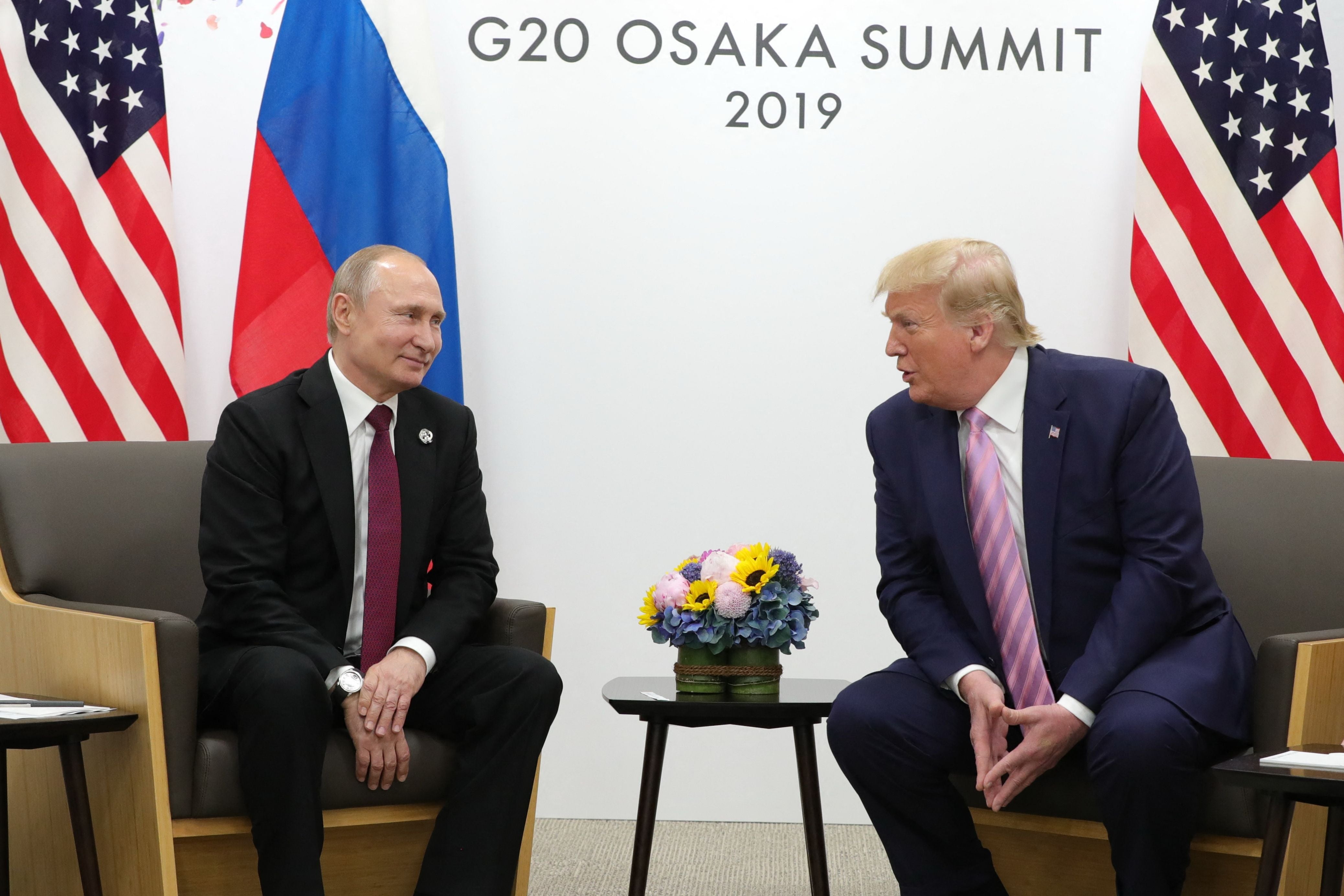 Russian President Vladimir Putin and US President Donald Trump hold a meeting on the sidelines of the G20 summit in Osaka on June 28, 2019