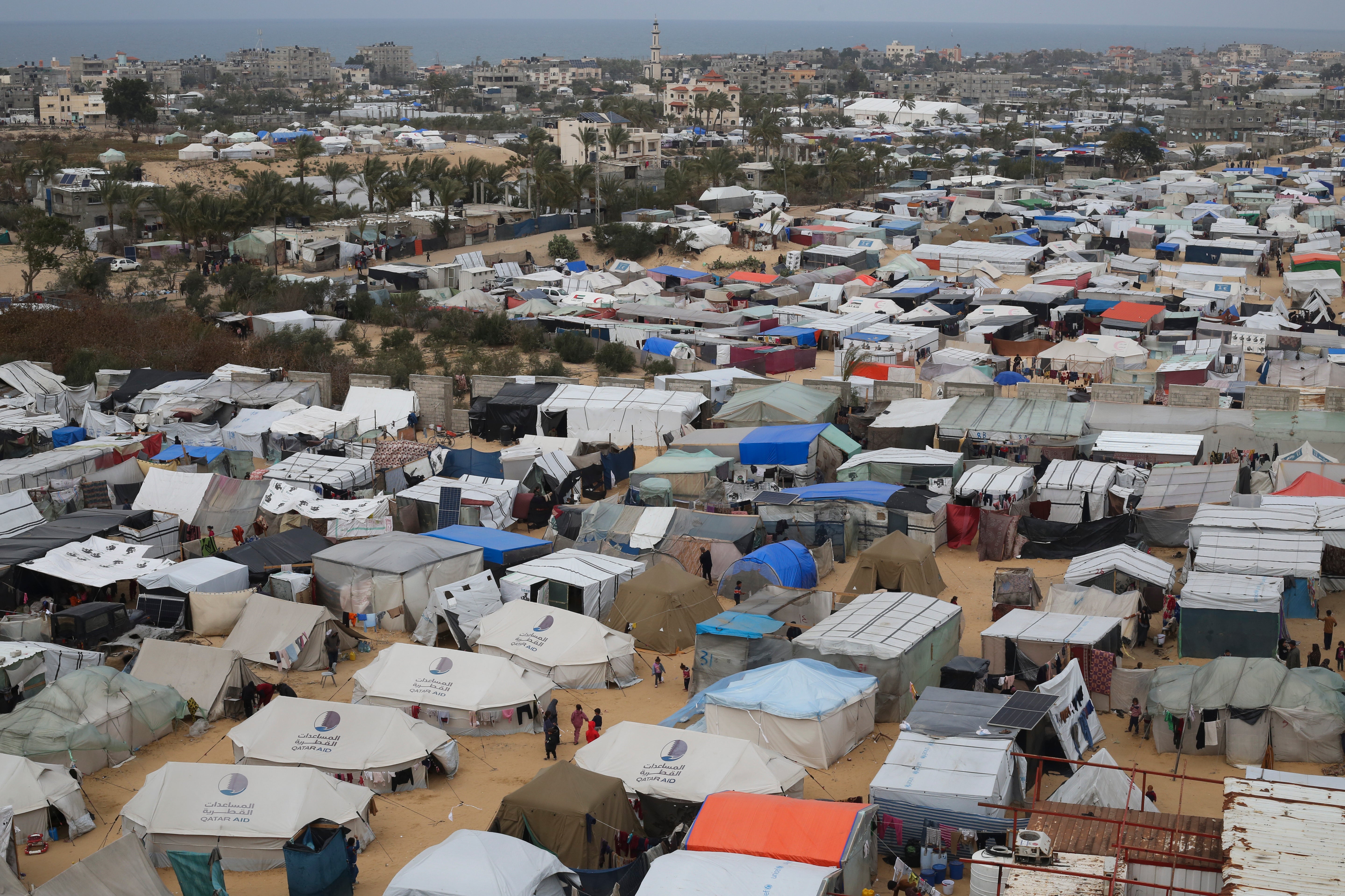 A tent camp housing Palestinians displaced by the Israeli offensive in Rafah