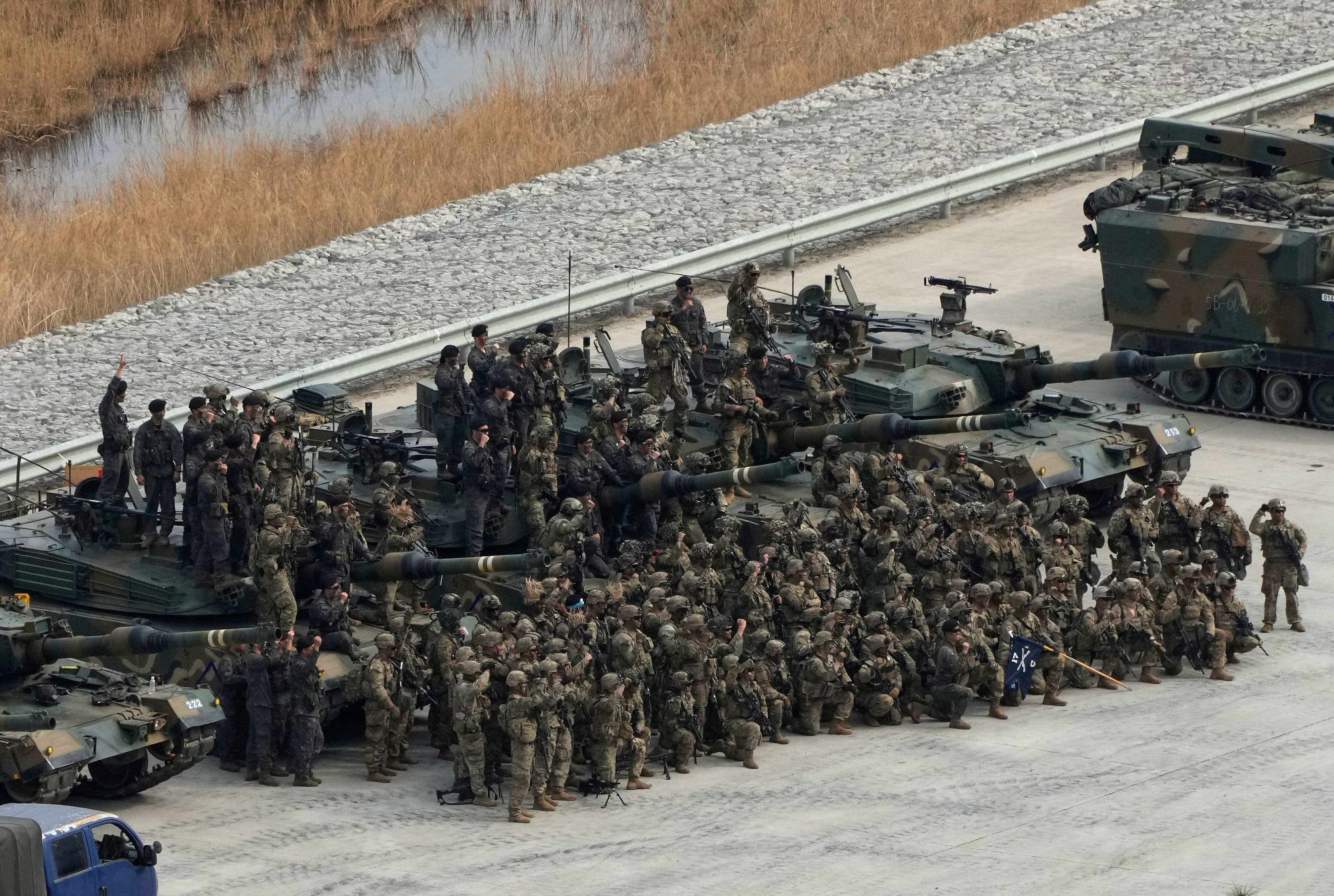 File. American and South Korean soldiers gather before a drill in Pocheon on 22 March 2023