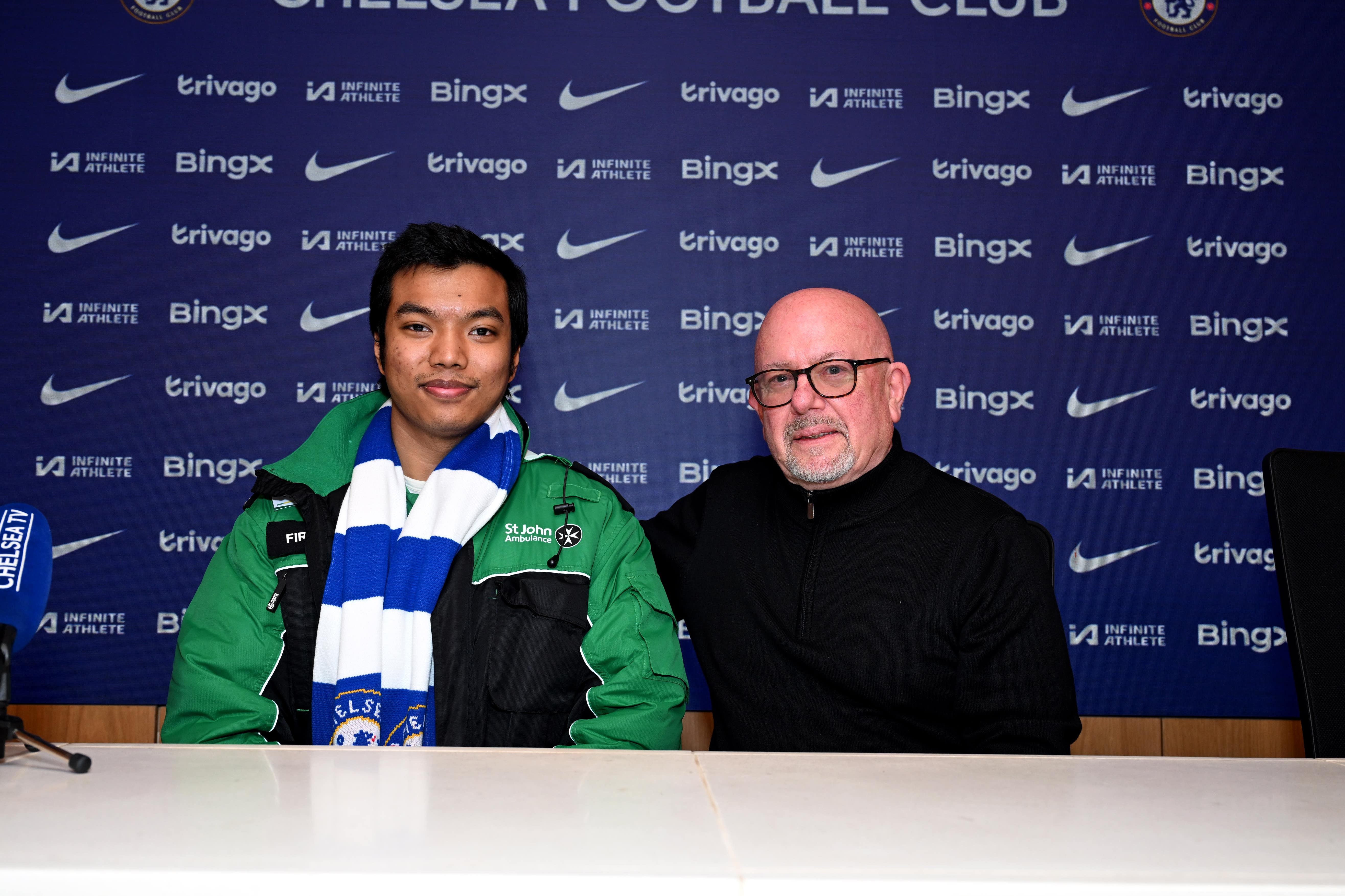 Prince Tandukar (left) and Paul Archer (right) reunited at the Chelsea training ground in Cobham, Surrey (Darren Walsh/Chelsea FC/PA)